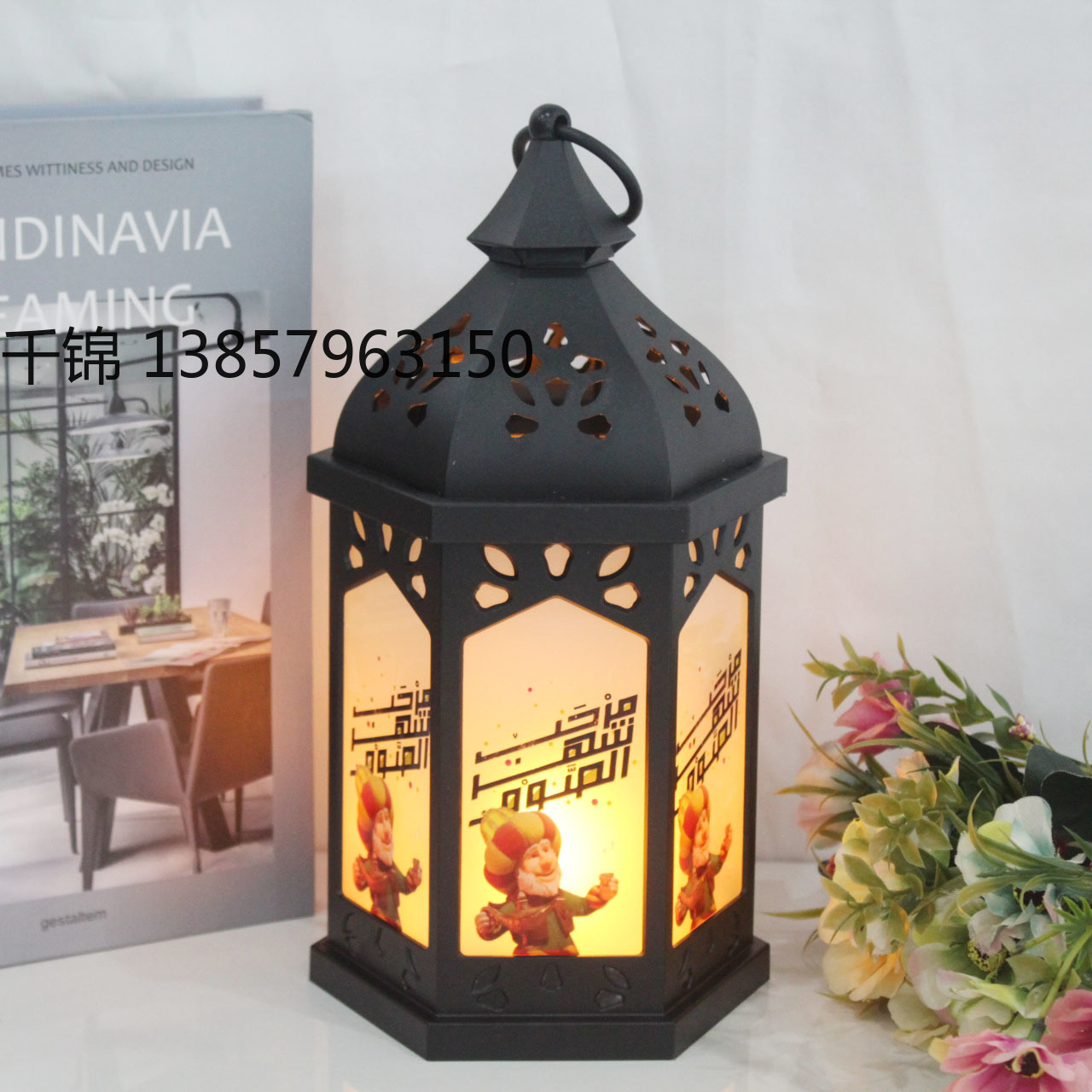 New Ramadan MBC decorative small oil lamp, retro interior hollowed-out hexagonal wind lamp, illuminated decorative item, scene arrangement