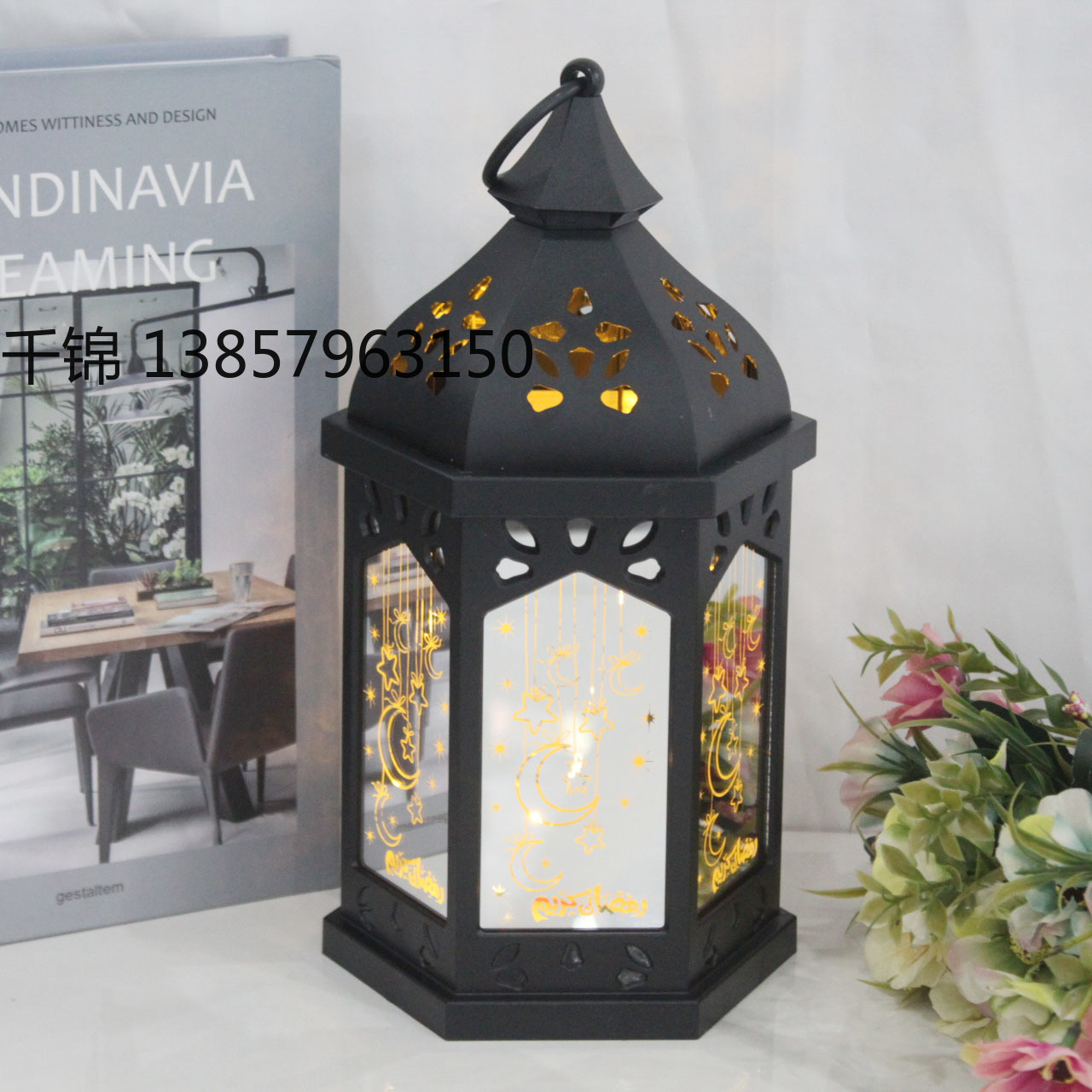New Ramadan decorative small oil lamp, retro interior hollowed-out hexagonal wind lamp, illuminated decorative item, scene arrangement details Picture
