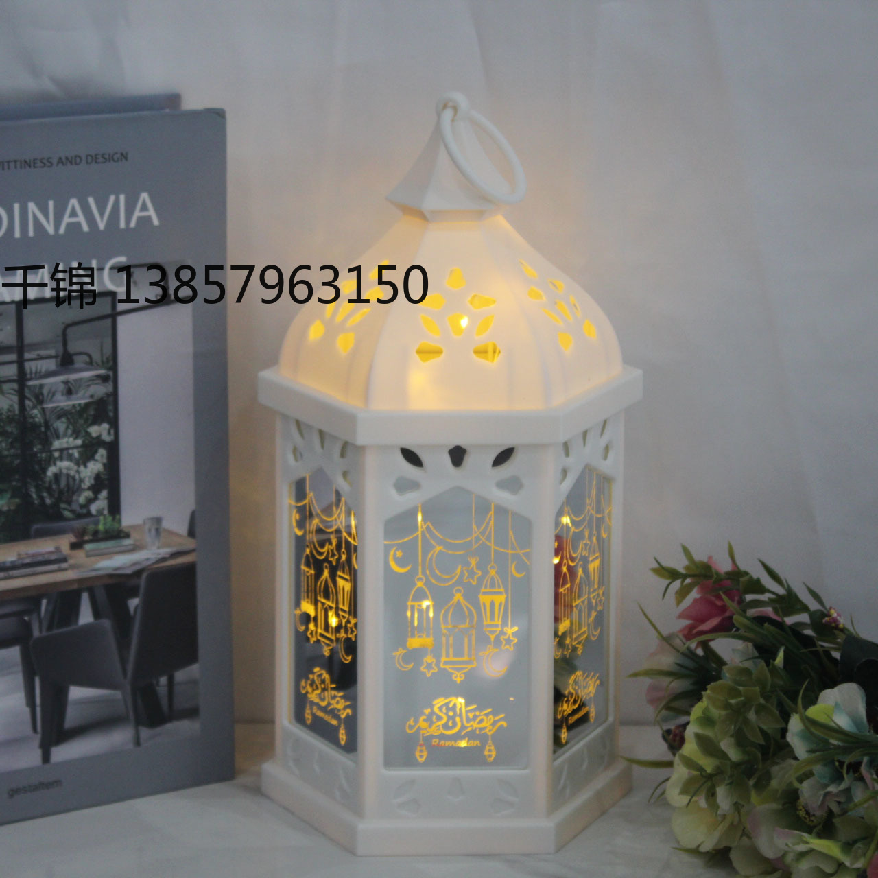 New Ramadan decorative small oil lamp, retro interior hollowed-out hexagonal wind lamp, illuminated decorative item, scene arrangement Specification image