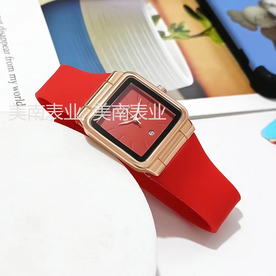 Fashionable, simple and niche silicone square striped quartz watch Korean version business women's watch with calendar Application Scenario