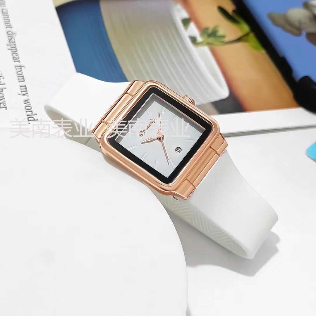 Fashionable, simple and niche silicone square striped quartz watch Korean version business women's watch with calendar Specification image