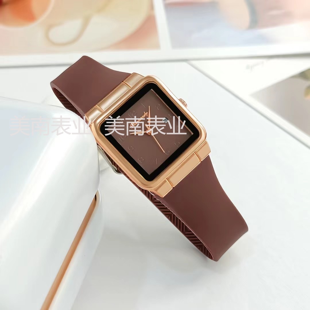 Fashionable, simple and niche silicone square digital dial quartz watch Korean version business women's watch with calendar Specification image