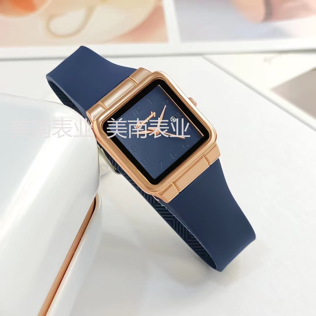 Fashionable, simple and niche silicone square digital dial quartz watch Korean version business women's watch with calendar details Picture