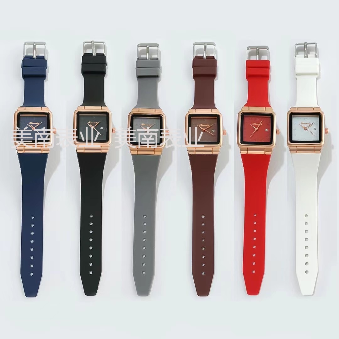 Fashionable, simple and niche silicone square digital dial quartz watch Korean version business women's watch with calendar