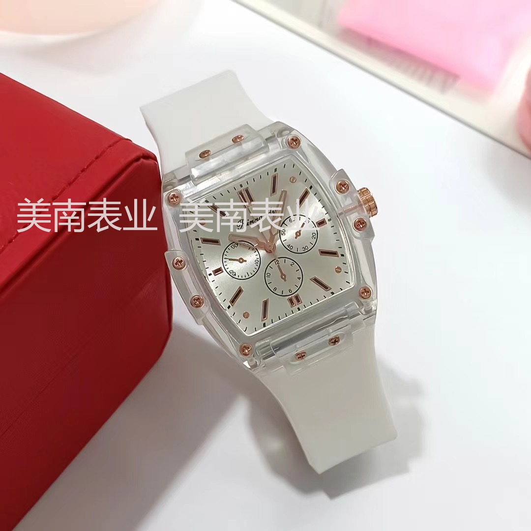 New unisex fashionable student silicone watch, candy-colored scale wine barrel quartz watch Specification image
