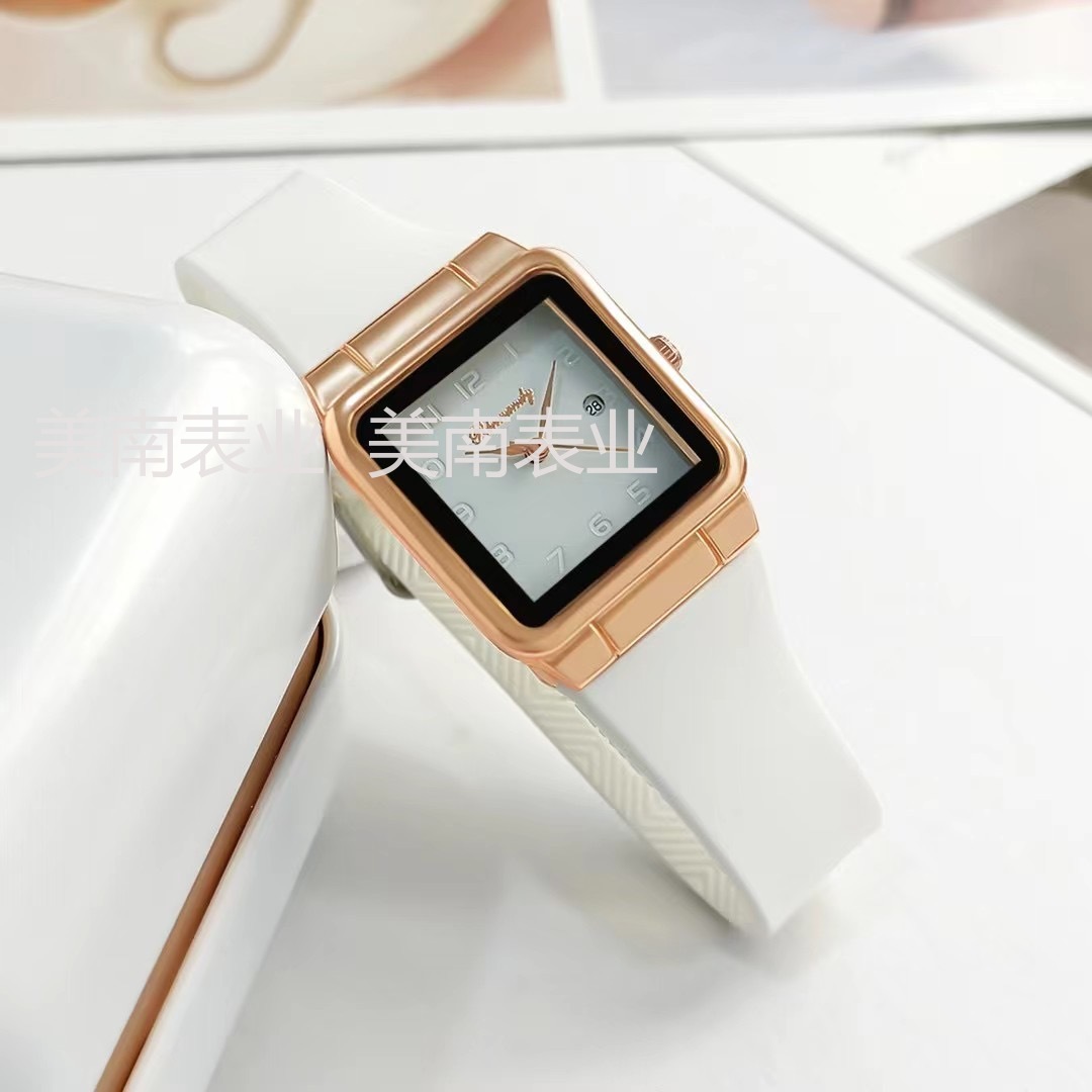 Fashionable, simple and niche silicone square digital dial quartz watch Korean version business women's watch with calendar Item Picture