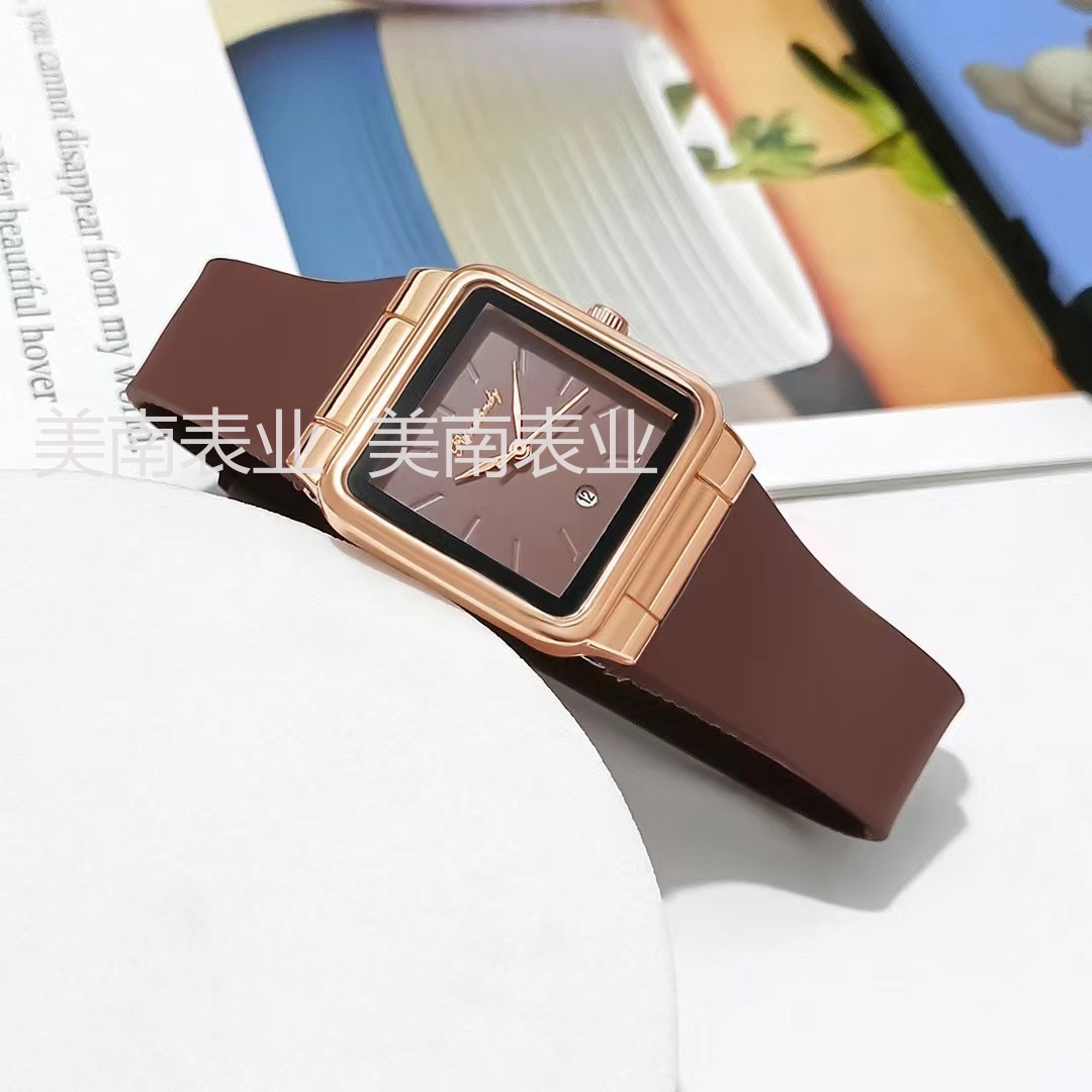 Fashionable, simple and niche silicone square striped quartz watch Korean version business women's watch with calendar details Picture