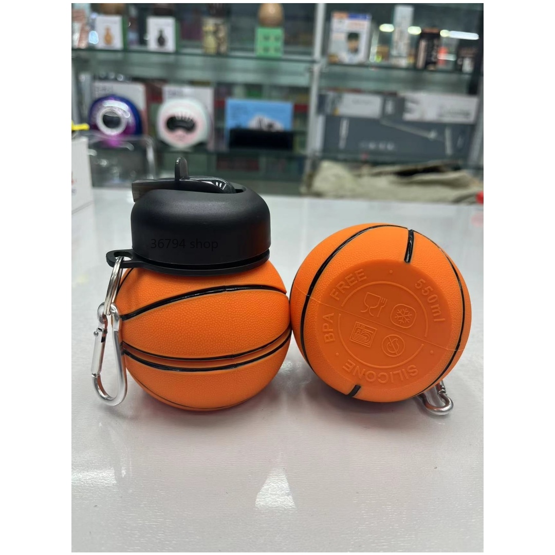 篮球造型硅胶折叠水壶户外便携硅胶伸缩水杯带登山扣运动水瓶详情4