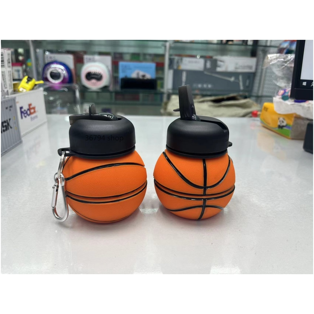 篮球造型硅胶折叠水壶户外便携硅胶伸缩水杯带登山扣运动水瓶详情3