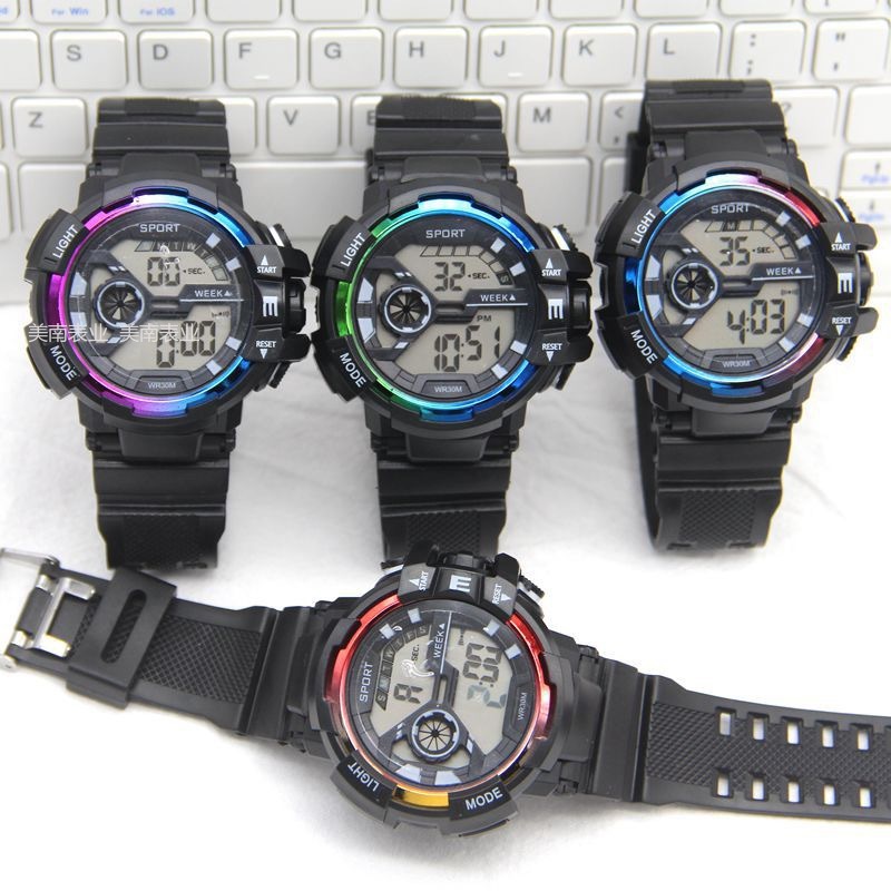 Trendy and fashionable large dial electroplated dual-color outdoor sports mountaineering electronic watch, cool electronic watch for teenagers Item Picture