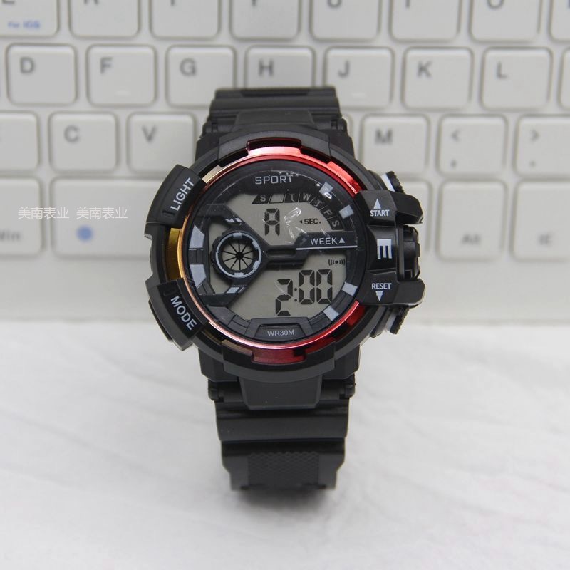 Trendy and fashionable large dial electroplated dual-color outdoor sports mountaineering electronic watch, cool electronic watch for teenagers details Picture