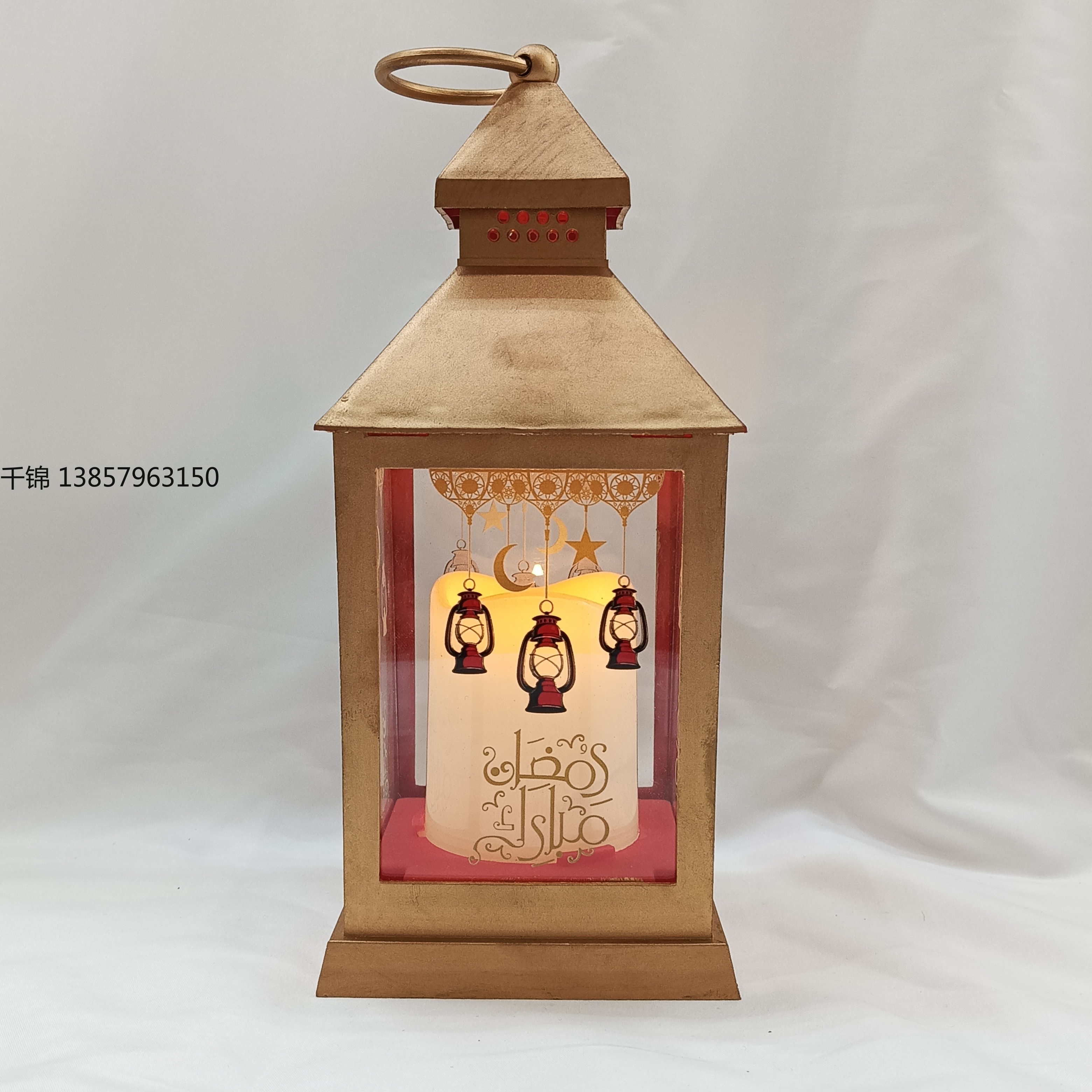 Wholesale of cross-border exclusive LED transparent four-corner Ramadan patterned mirror plastic lanterns for Ramadan decoration details Picture