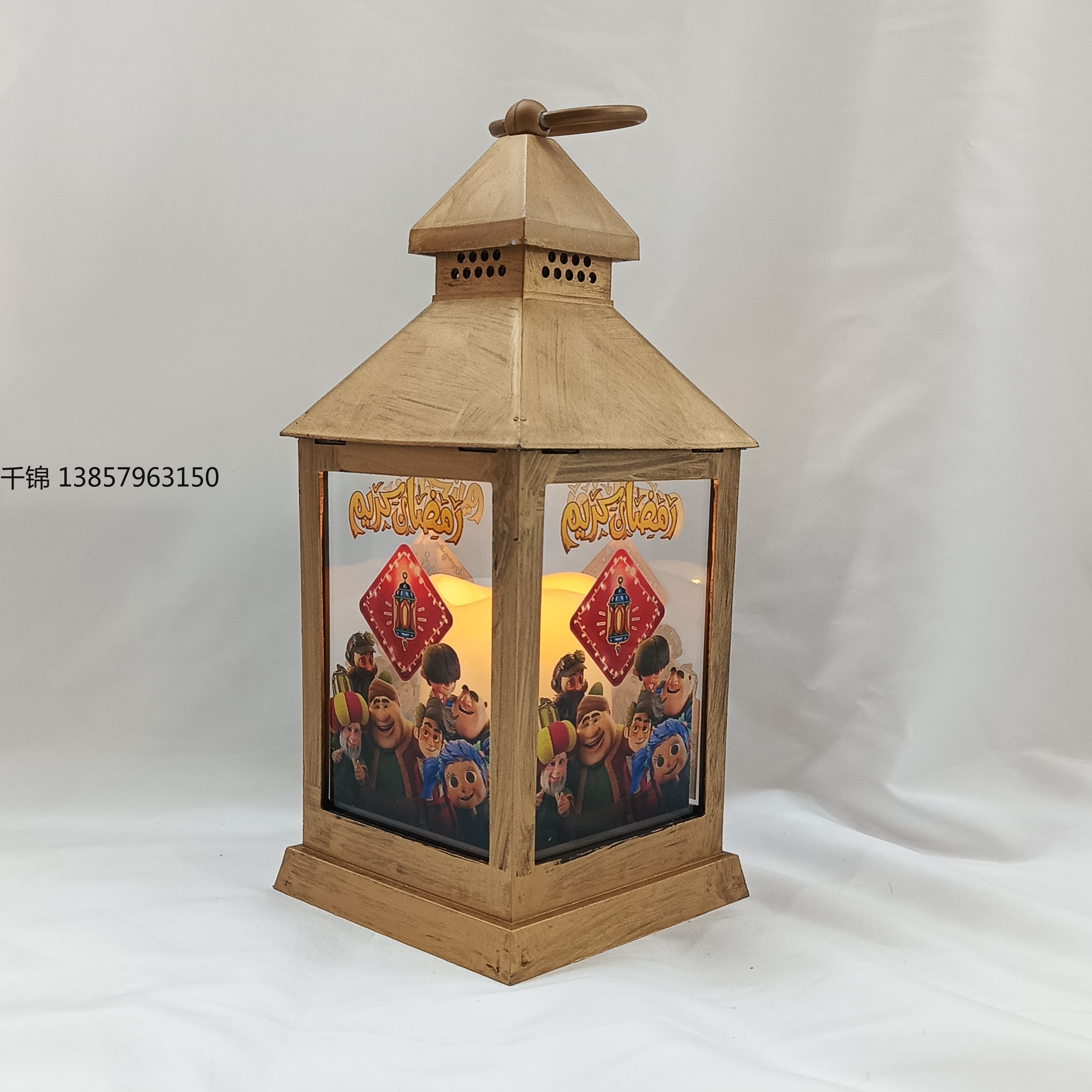 Wholesale of cross-border exclusive LED transparent four-corner Ramadan patterned mirror plastic lanterns for Ramadan decoration