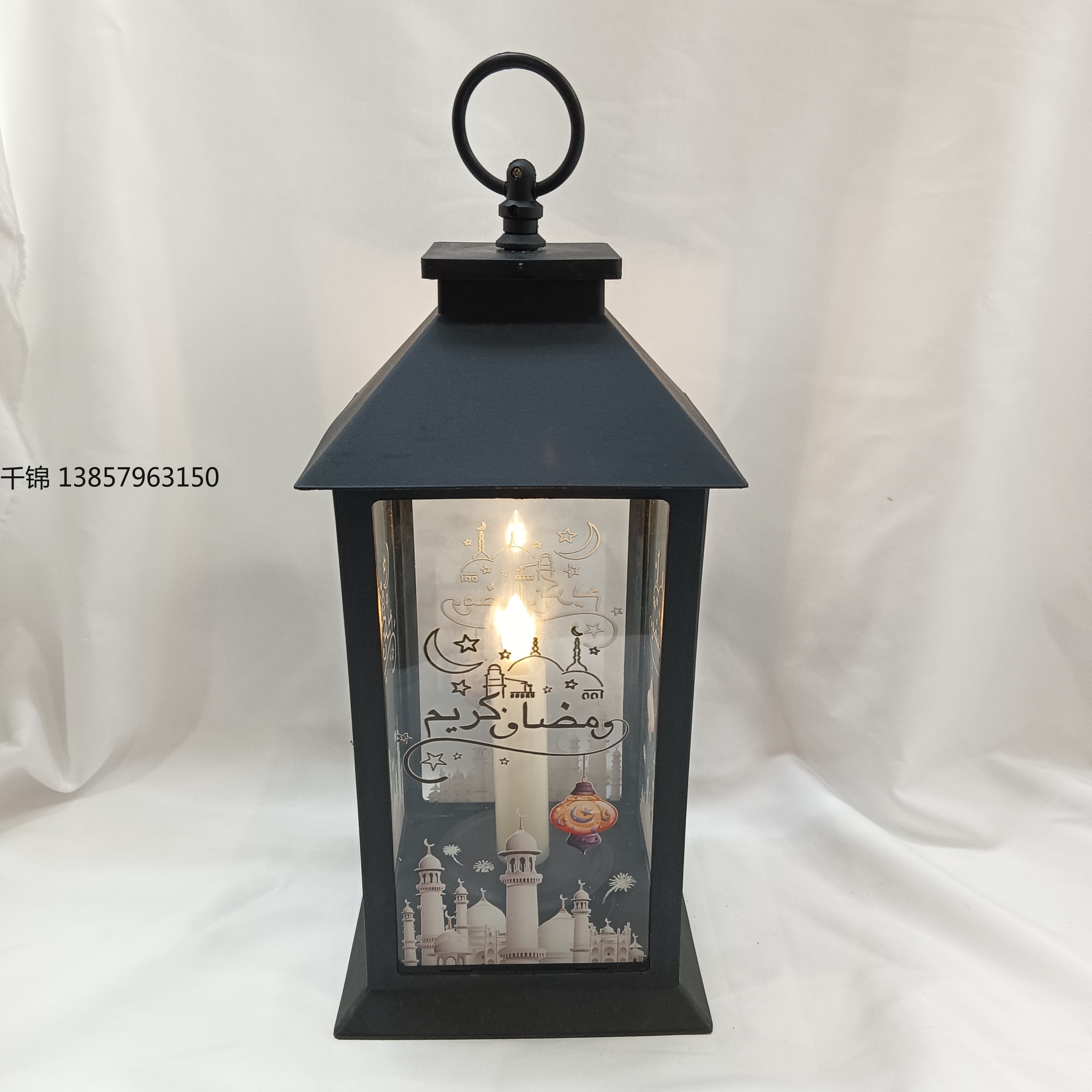 Cross-border exclusive hollowed-out wind lanterns for Ramadan decoration, LED transparent four-corner Ramadan pattern plastic lanterns wholesale details Picture