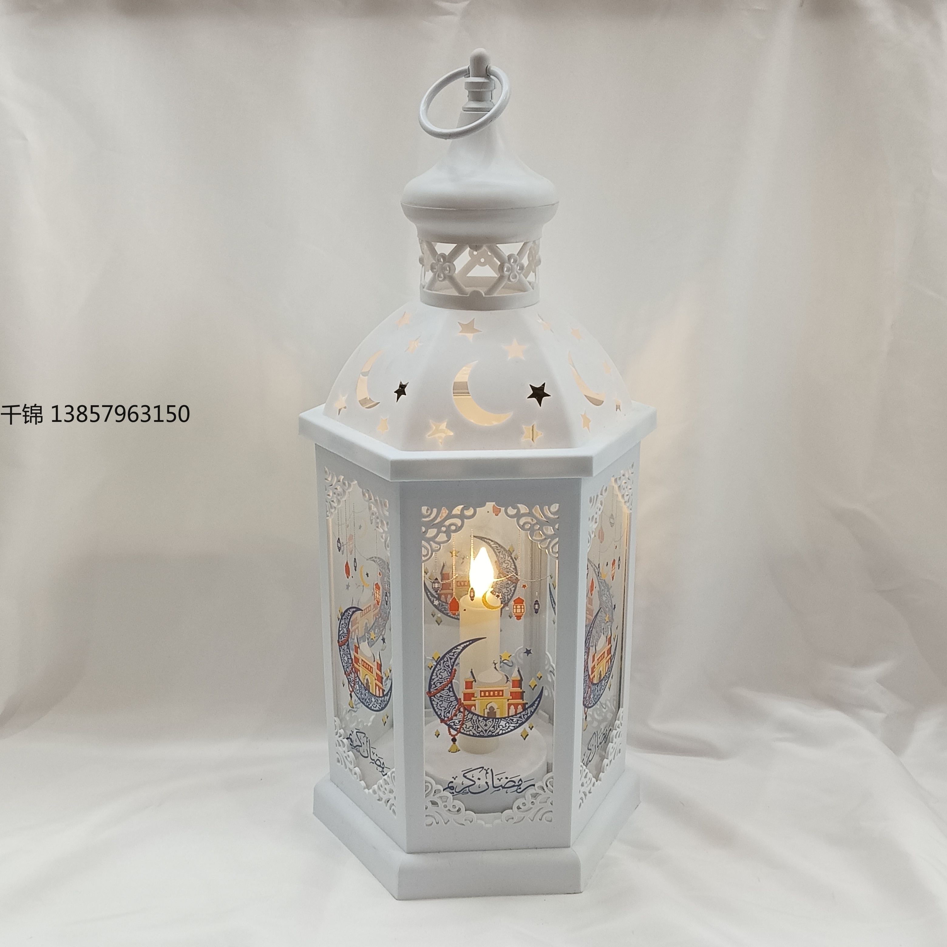 New Ramadan large hexagonal decorative small oil lamp, retro interior hollowed-out hexagonal wind lamp luminous decorative item scene arrangement details Picture