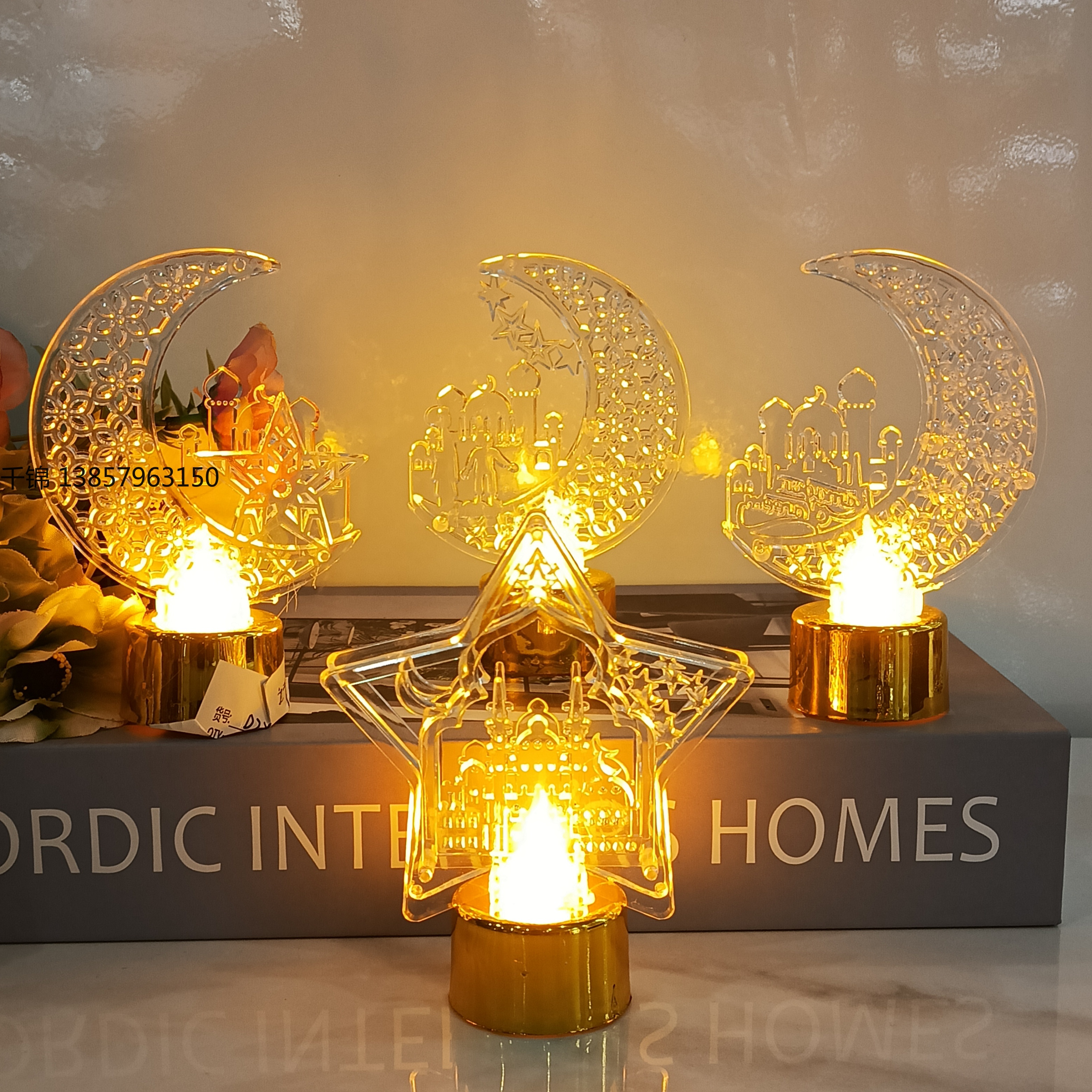 Wholesale of cross-border best-selling creative Ramadan star and moon led base light boards for room decoration, proposal and confession decorative lights Specification image