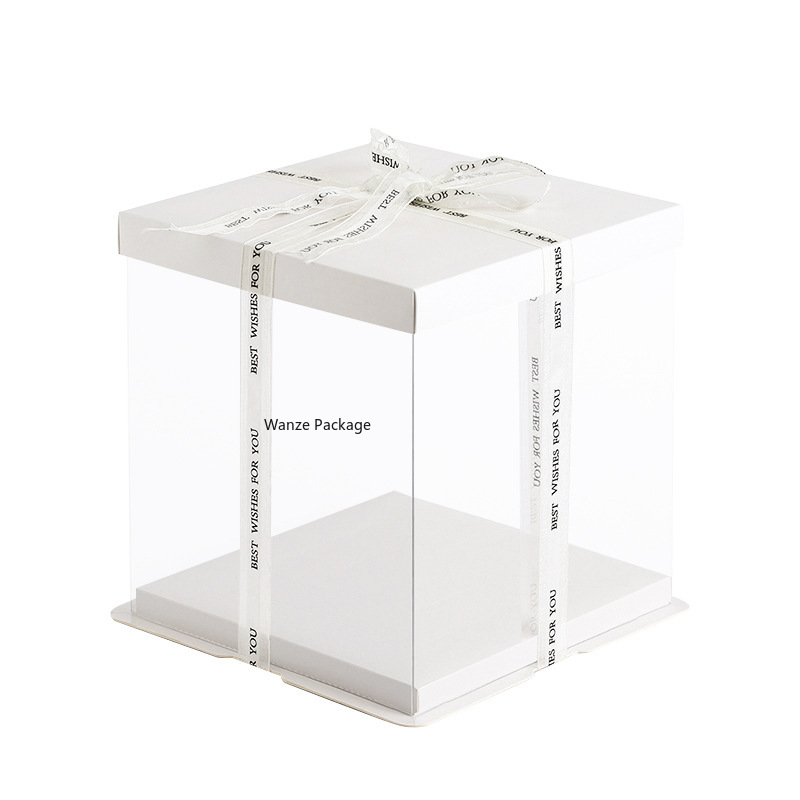 蛋糕盒/透明盒/方形蛋糕盒/透明包装盒/8寸盒子/透明蛋糕盒/纸盒/白色透明盒/透明礼品盒/多尺寸礼品盒细节图