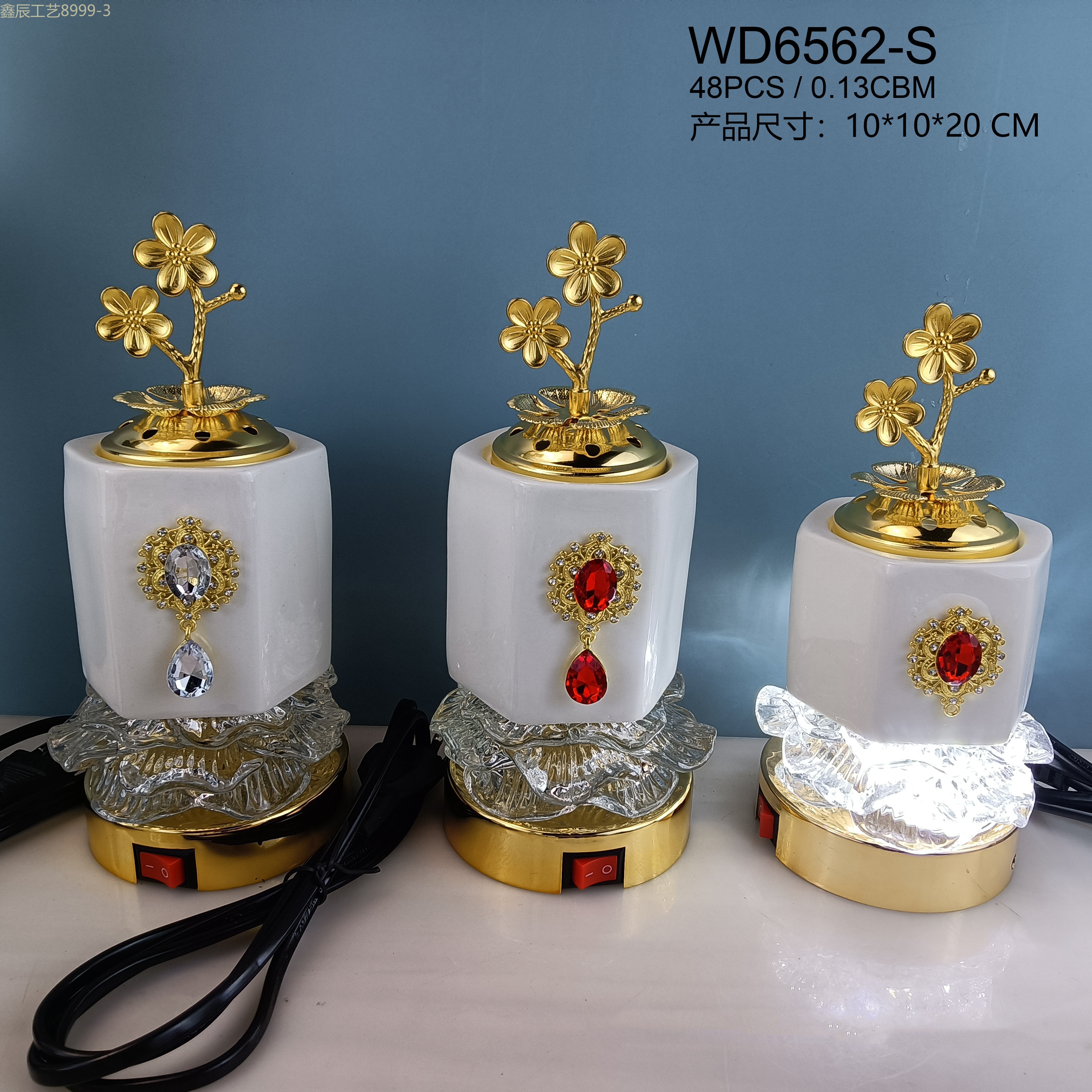 新款陶瓷吊坠六棱柱带灯小号电香炉中东工艺品electric incense burner详情1