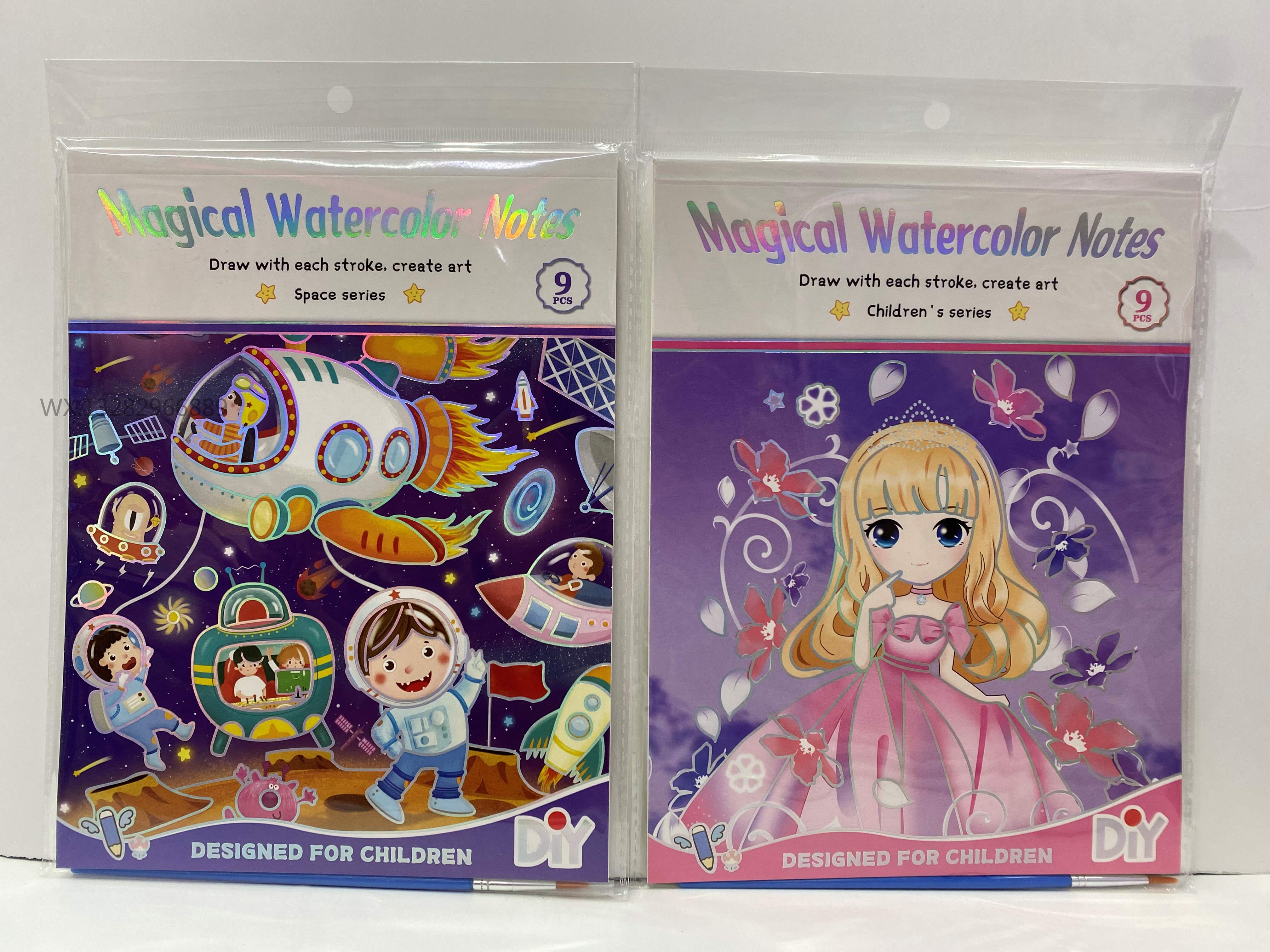 Children's watercolor coloring sticky notes, doodling, large watercolor painting, self-contained pigment coloring book, children's watercolor painting DIY details Picture