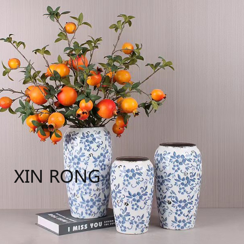 Modern blue and white ice-cracked antique ceramic vase ornaments, new Chinese-style living room dining table flower vases, home decoration items Item Picture