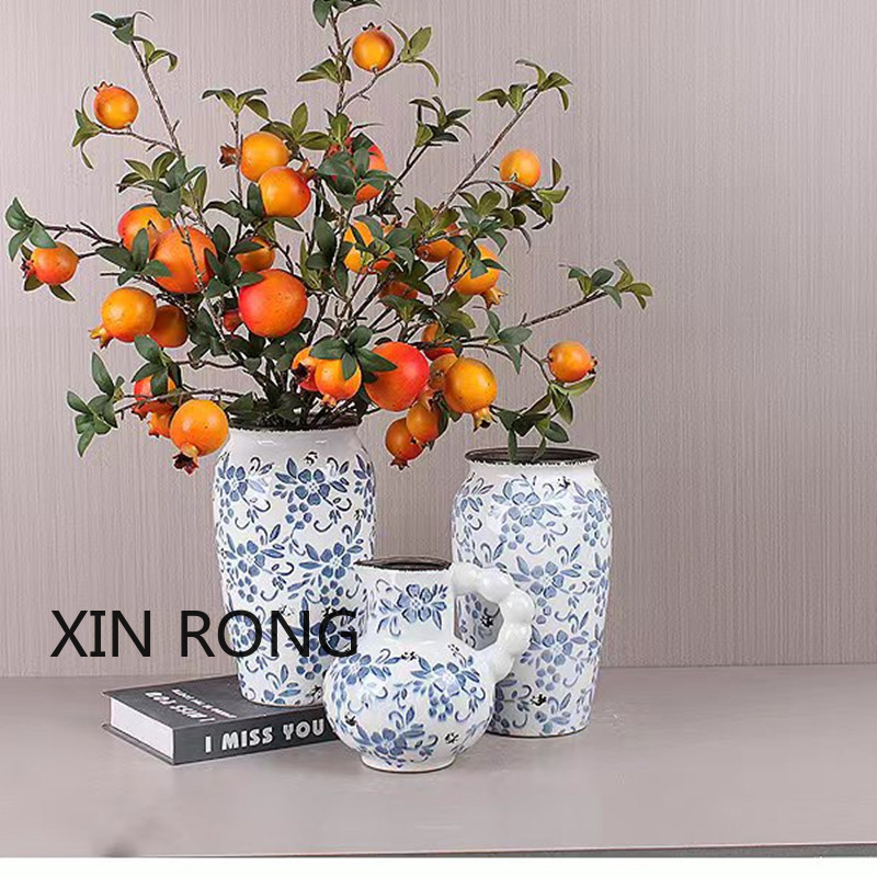 Modern blue and white ice-cracked antique ceramic vase ornaments, new Chinese-style living room dining table flower vases, home decoration items Application Scenario