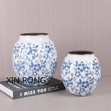 现代青花冰裂仿古陶瓷花瓶摆件新中式客厅餐桌花器家居装饰品