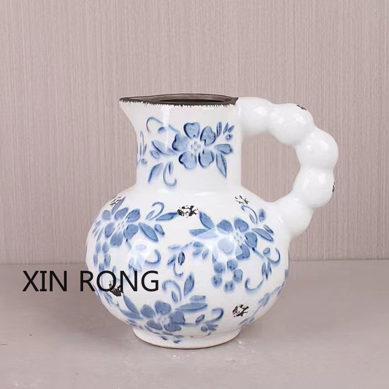 Modern blue and white ice-cracked antique ceramic vase ornaments, new Chinese-style living room dining table flower vases, home decoration items details Picture