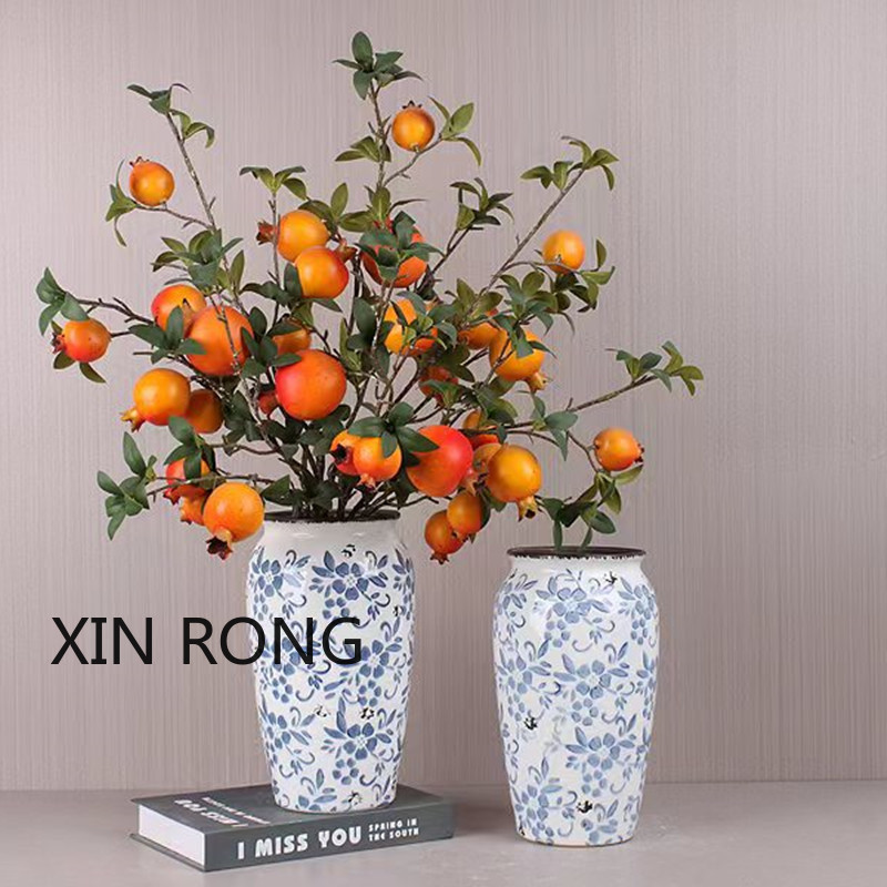Modern blue and white ice-cracked antique ceramic vase ornaments, new Chinese-style living room dining table flower vases, home decoration items pic 6