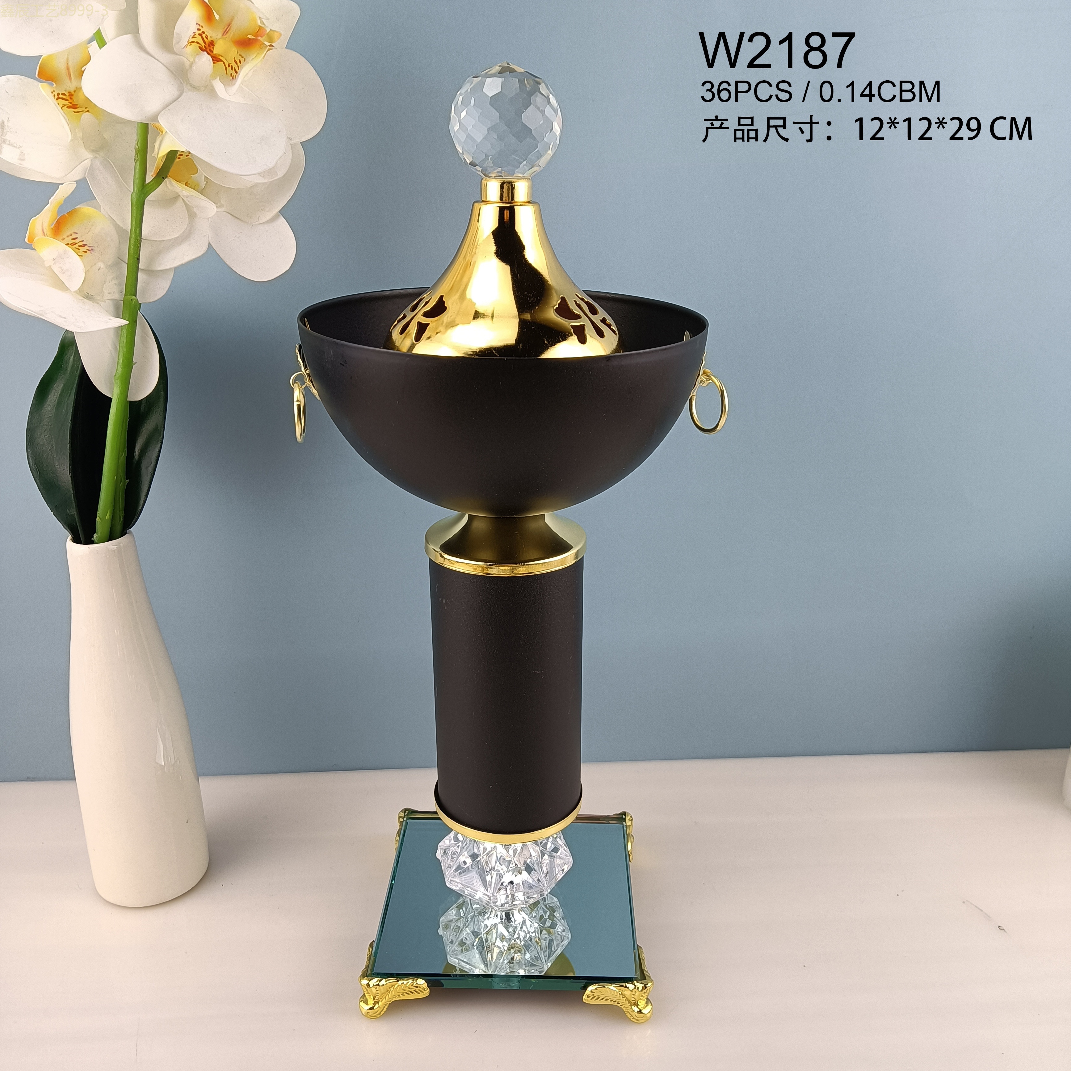 新款创意铁艺简约镜面水晶碳香炉中东香炉摆件工艺品 incense burner
