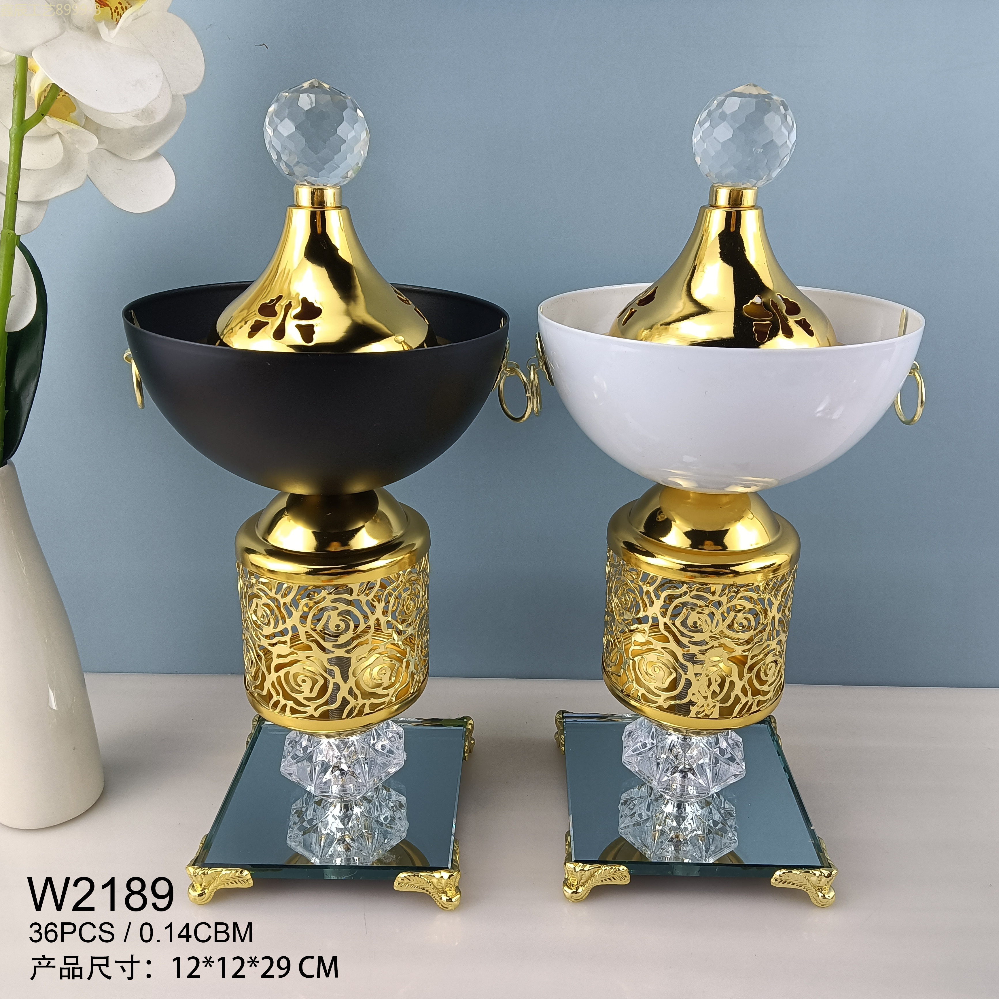 新款创意铁艺镂空镜面水晶碳香炉中东香炉摆件工艺品 incense burner