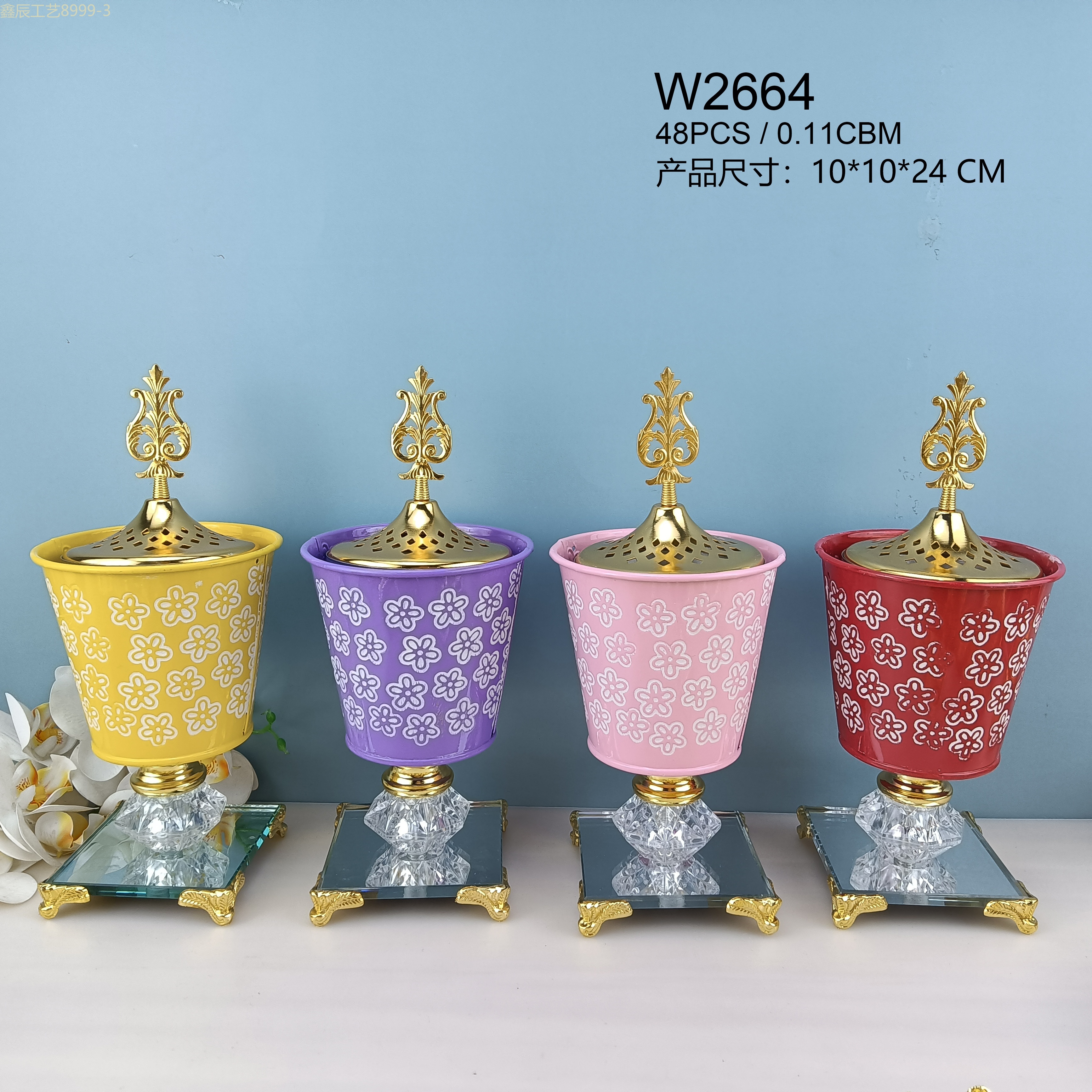 跨境新款热销创意多款 简约花纹金属镜面 穆斯林中东碳香炉 家居摆件工艺品 Incense burner