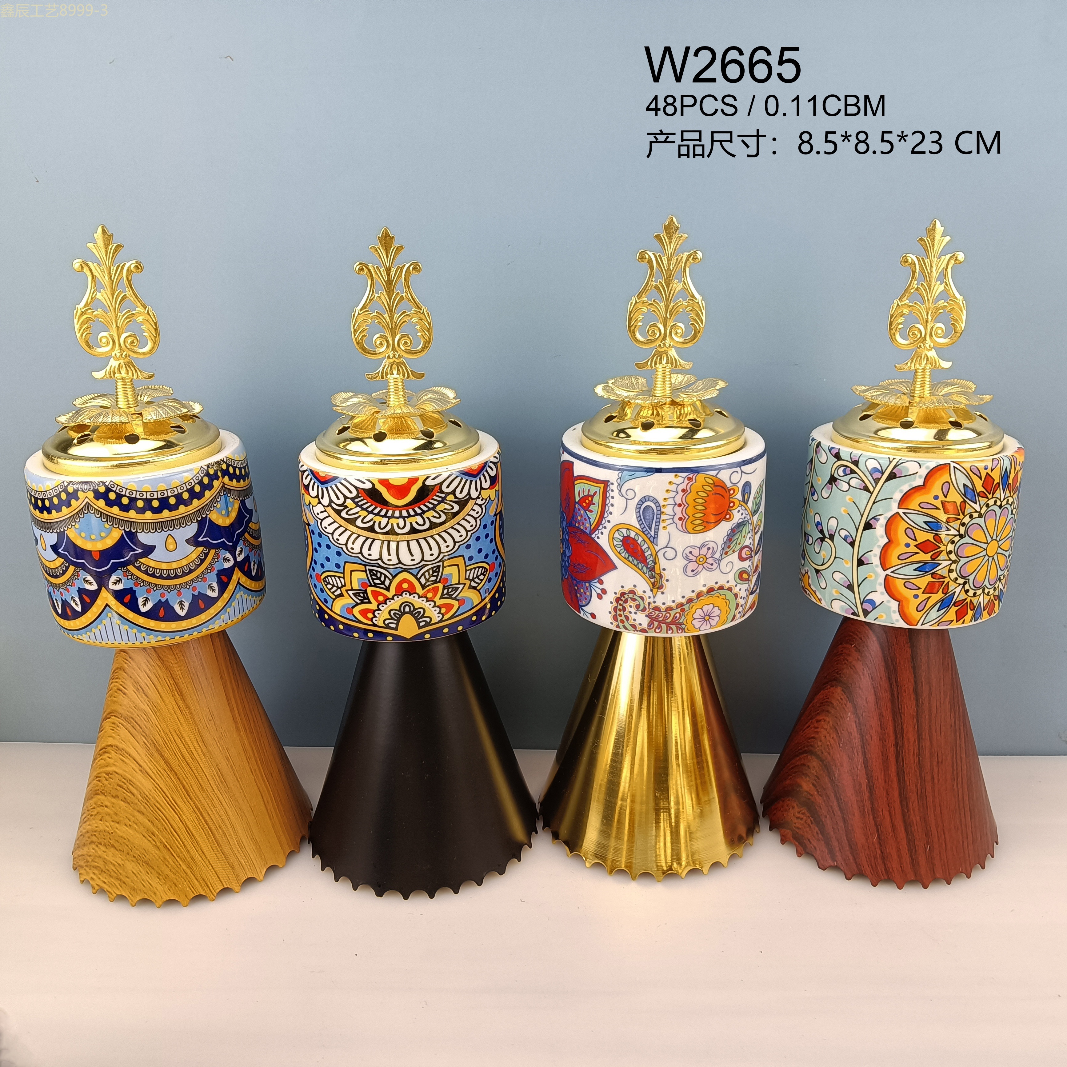 跨境新款热销创意多款 复古陶瓷花纹金属 穆斯林中东碳香炉 家居摆件工艺品 Incense burner