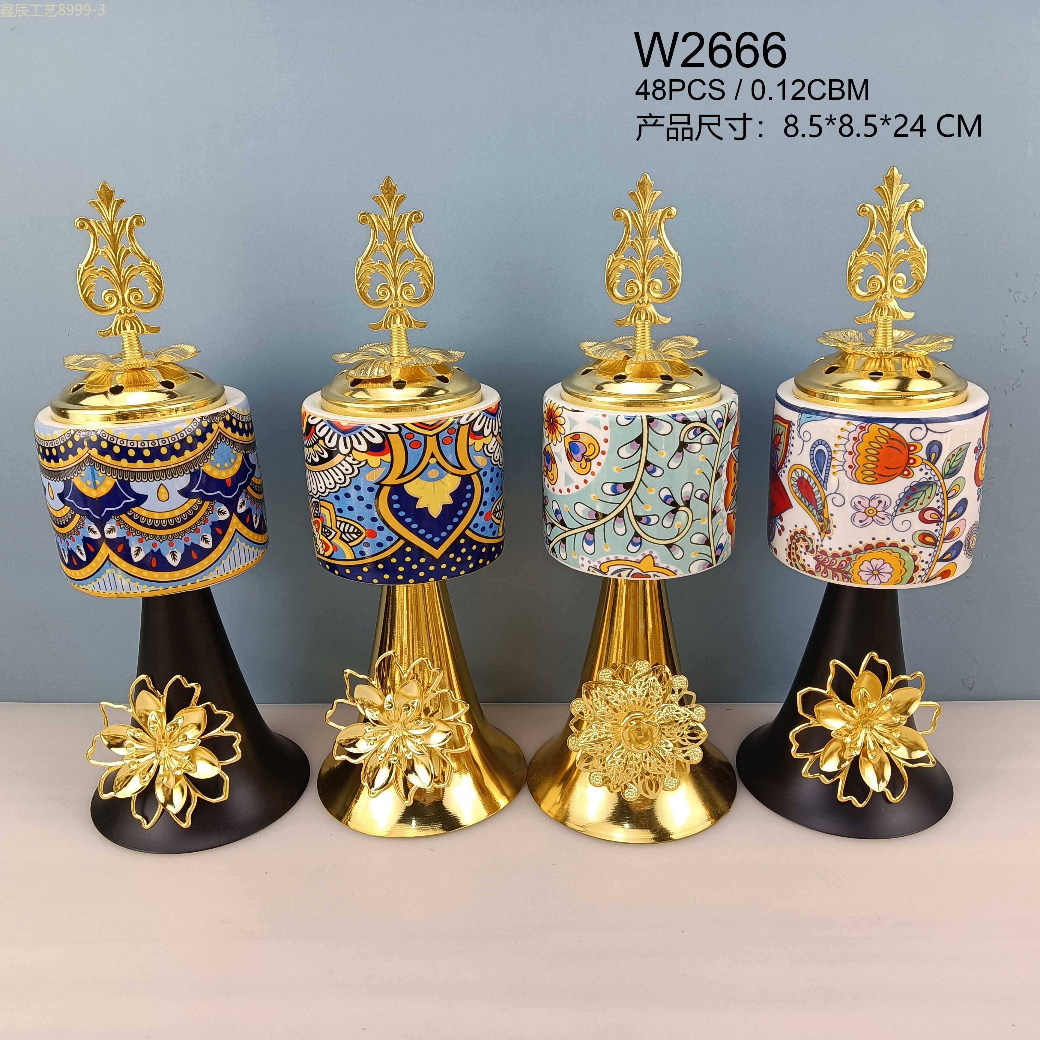 跨境新款热销创意多款 复杂陶瓷花纹金属底 穆斯林中东碳香炉 家居摆件工艺品 Incense burner