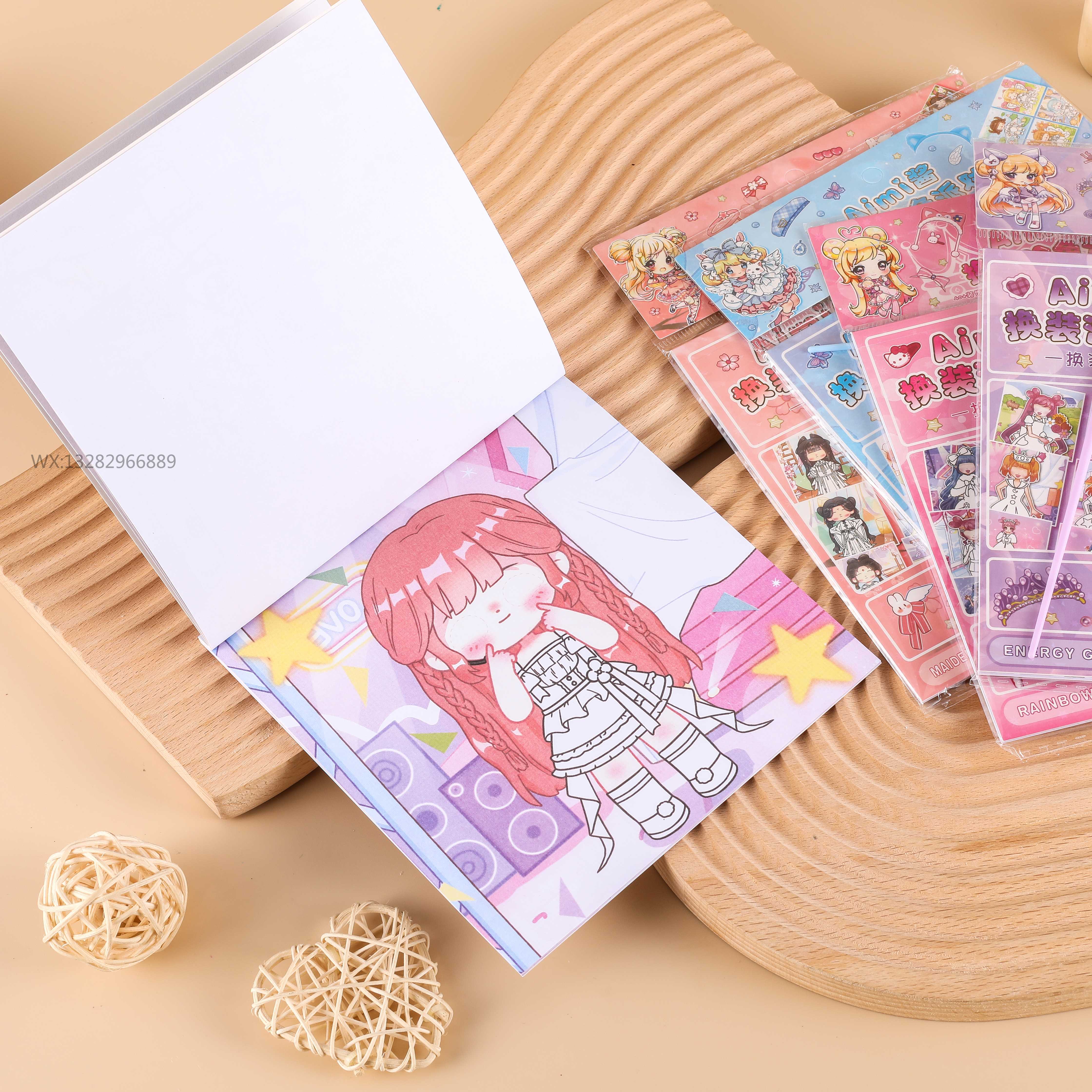 DIY Cartoon girl dress-up coloring party Children's educational toys Cute girl coloring book planner paintbrush Specification image
