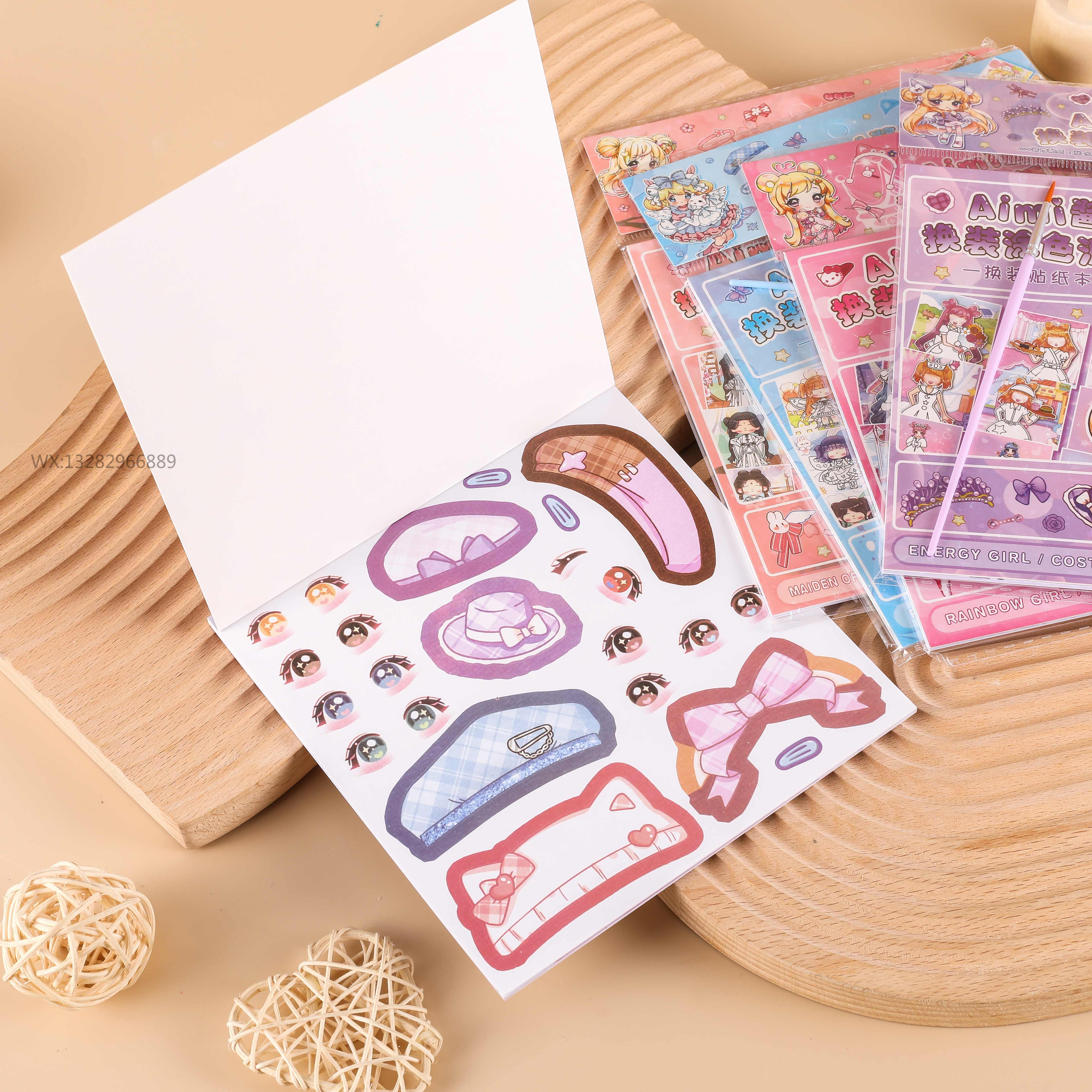DIY Cartoon girl dress-up coloring party Children's educational toys Cute girl coloring book planner paintbrush details Picture