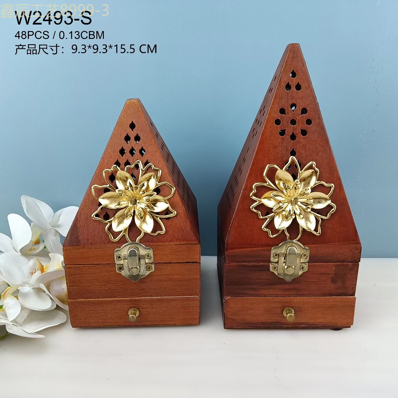 Cross-border new simple creative design sense wooden box Middle East carbon Incense burner Muslim home decoration crafts incense burner details Picture