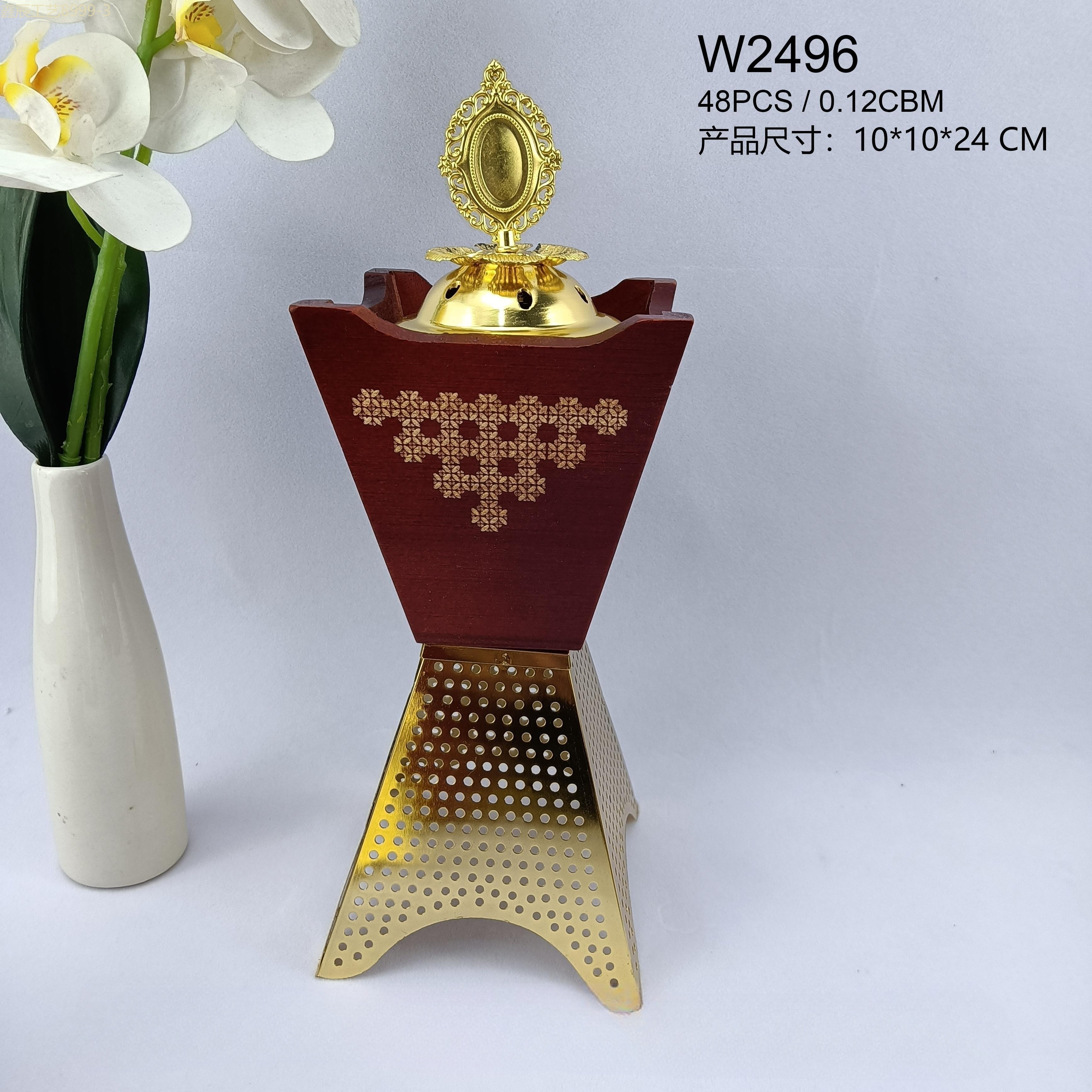 Cross-border new simple creative design sense wood box Metal bottom Middle East carbon Incense burner Muslim home decoration crafts incense burner details Picture