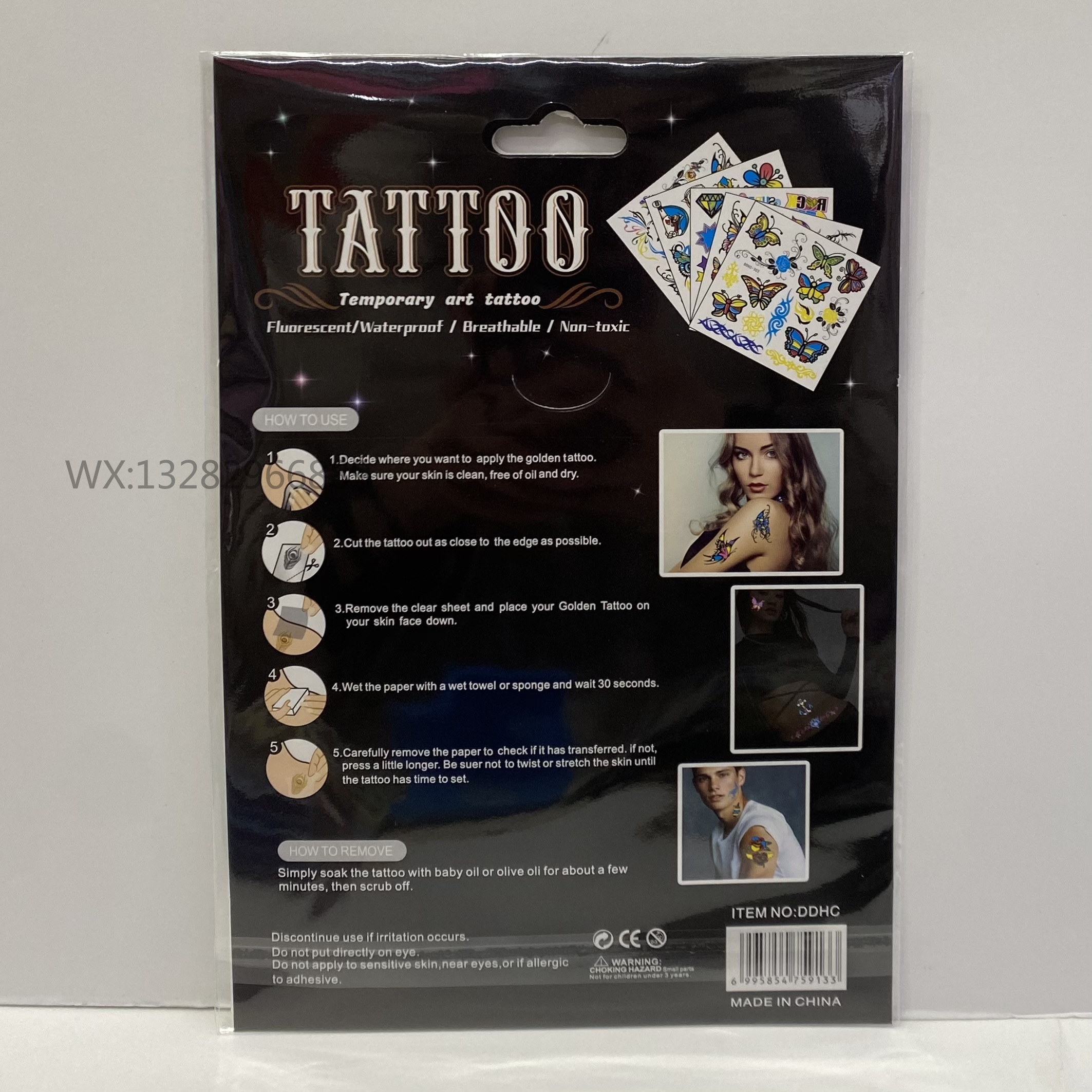 Butterfly tattoo sticker materials, luminous tattoo stickers, two-color luminous waterproof tattoo stickers, eco-friendly arm tattoo stickers pic 12