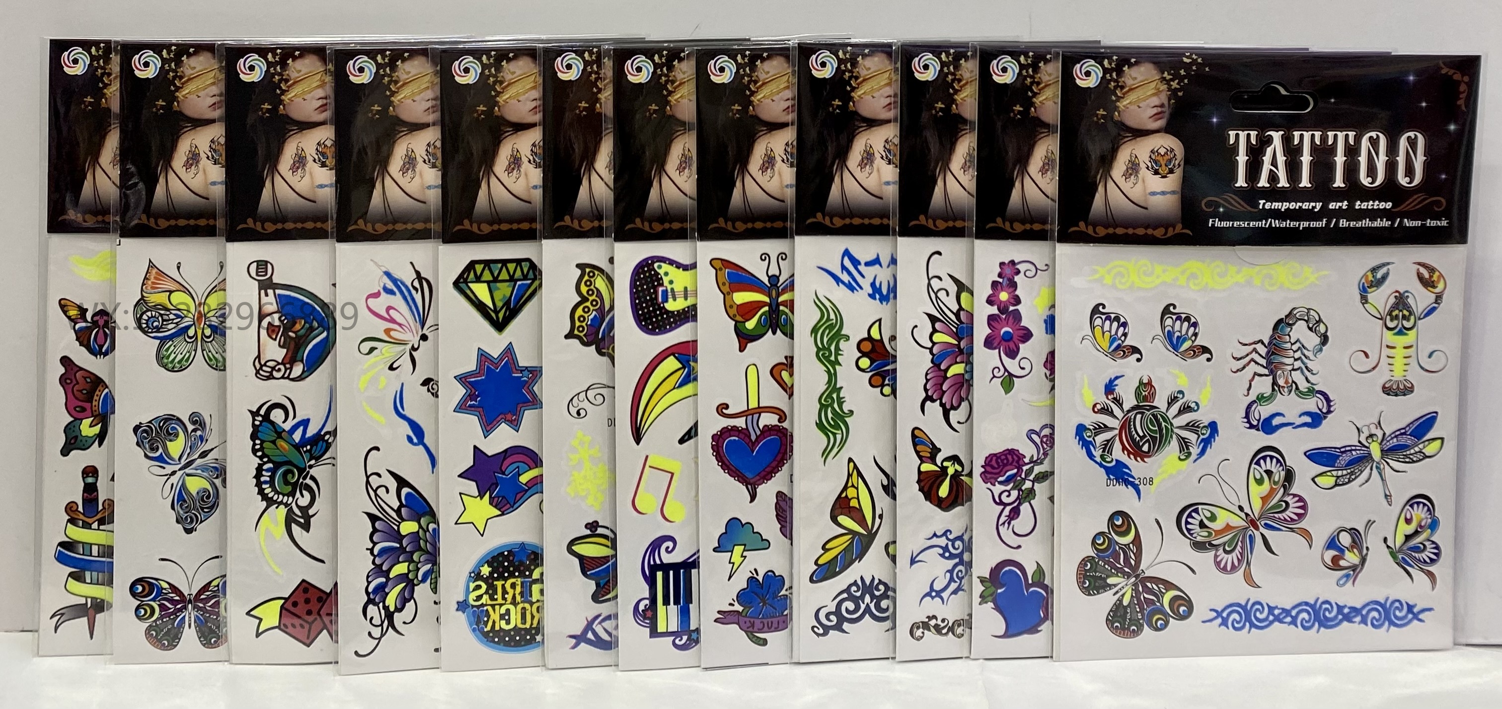 Butterfly tattoo sticker materials, luminous tattoo stickers, two-color luminous waterproof tattoo stickers, eco-friendly arm tattoo stickers Application Scenario