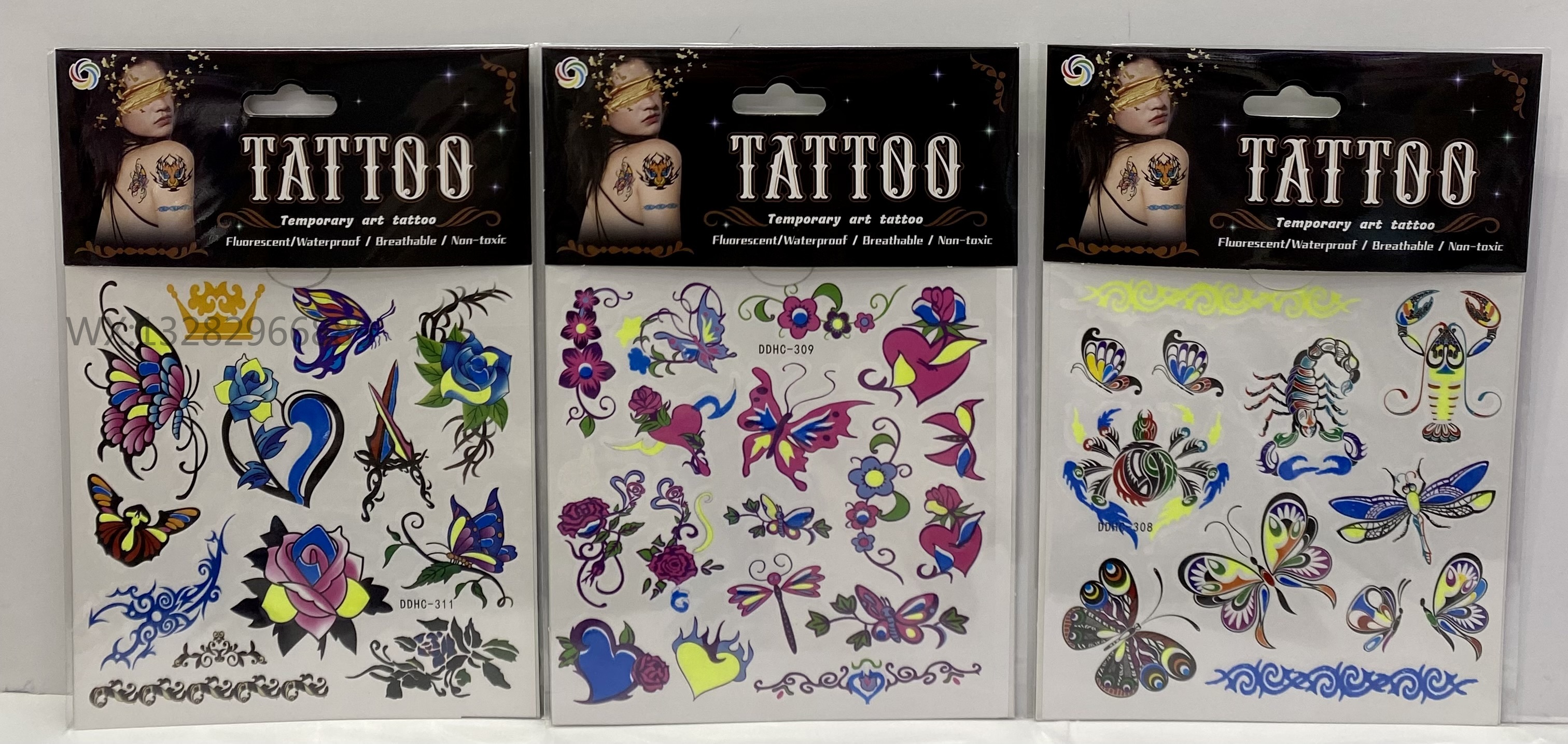 Butterfly tattoo sticker materials, luminous tattoo stickers, two-color luminous waterproof tattoo stickers, eco-friendly arm tattoo stickers pic 8