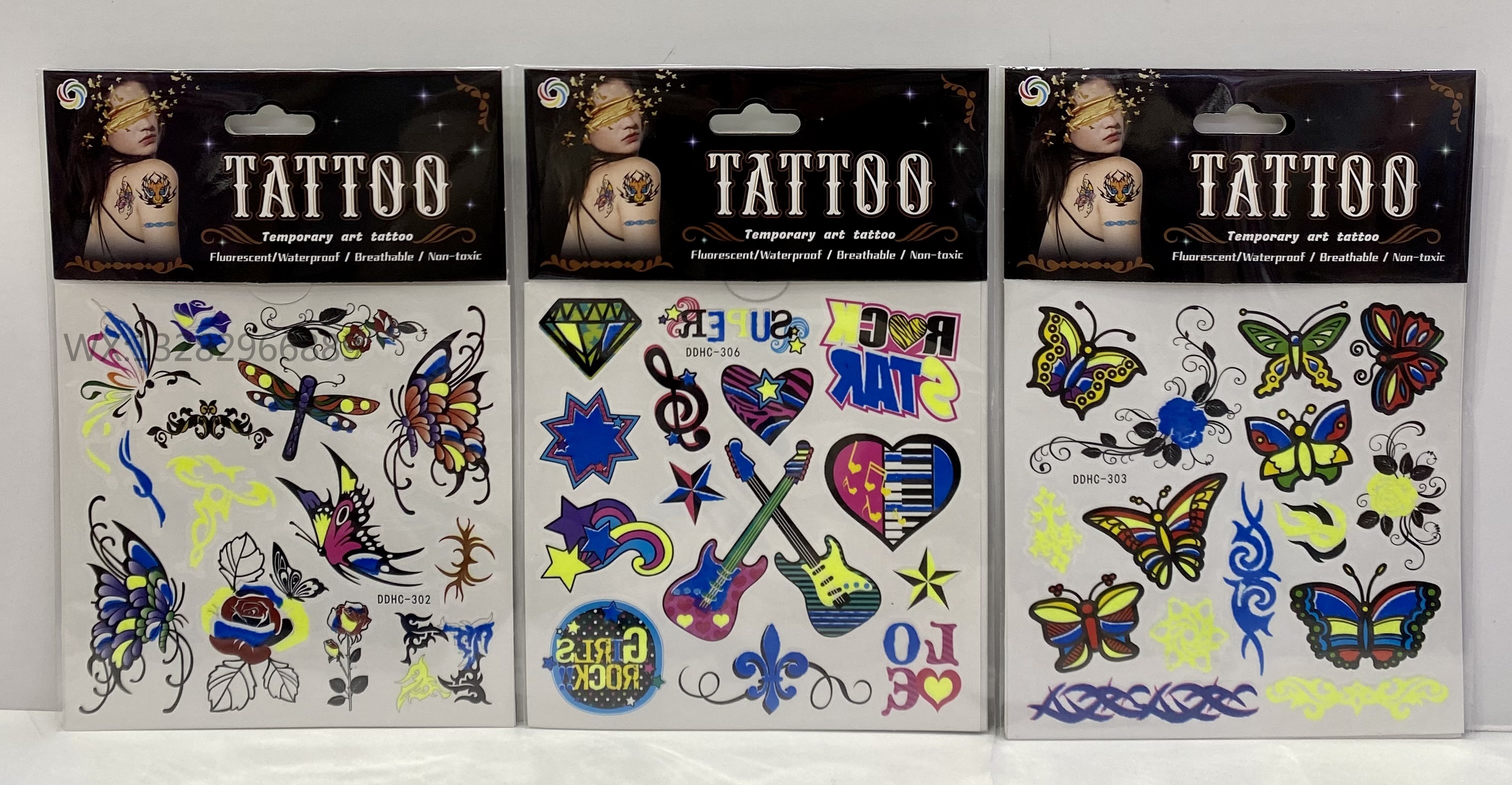 Butterfly tattoo sticker materials, luminous tattoo stickers, two-color luminous waterproof tattoo stickers, eco-friendly arm tattoo stickers pic 6