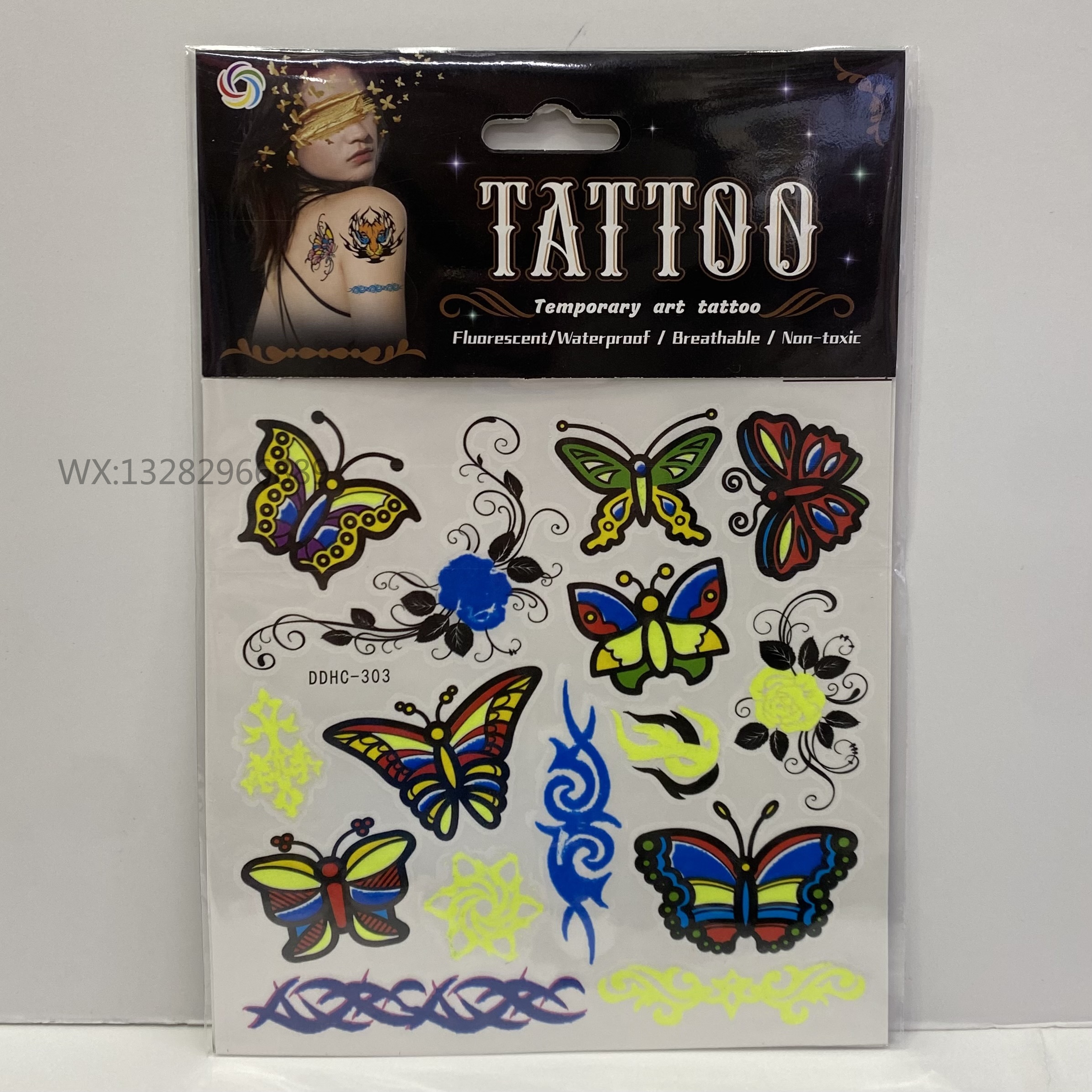 Butterfly tattoo sticker materials, luminous tattoo stickers, two-color luminous waterproof tattoo stickers, eco-friendly arm tattoo stickers pic 10