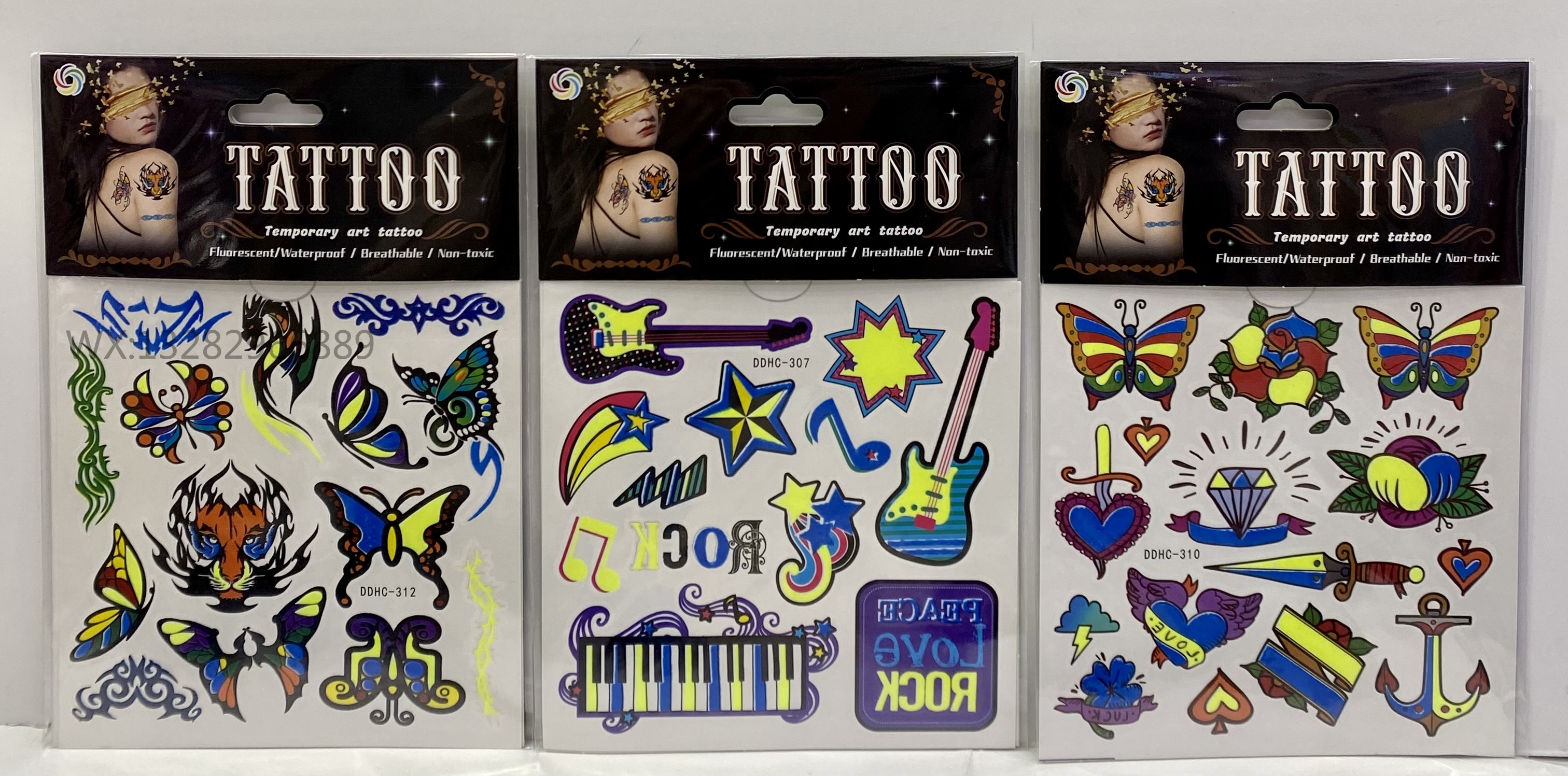 Butterfly tattoo sticker materials, luminous tattoo stickers, two-color luminous waterproof tattoo stickers, eco-friendly arm tattoo stickers pic 7