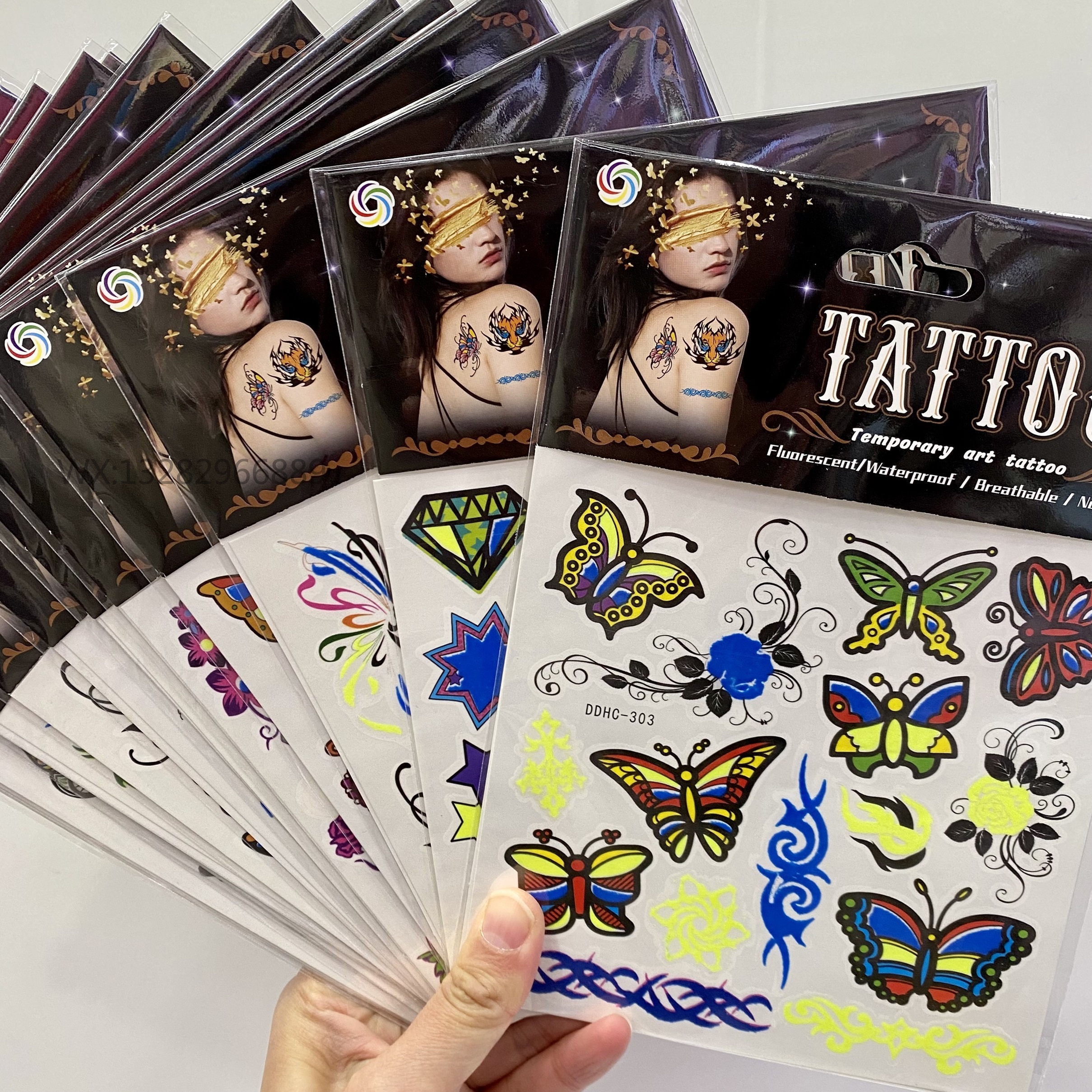 Butterfly tattoo sticker materials, luminous tattoo stickers, two-color luminous waterproof tattoo stickers, eco-friendly arm tattoo stickers