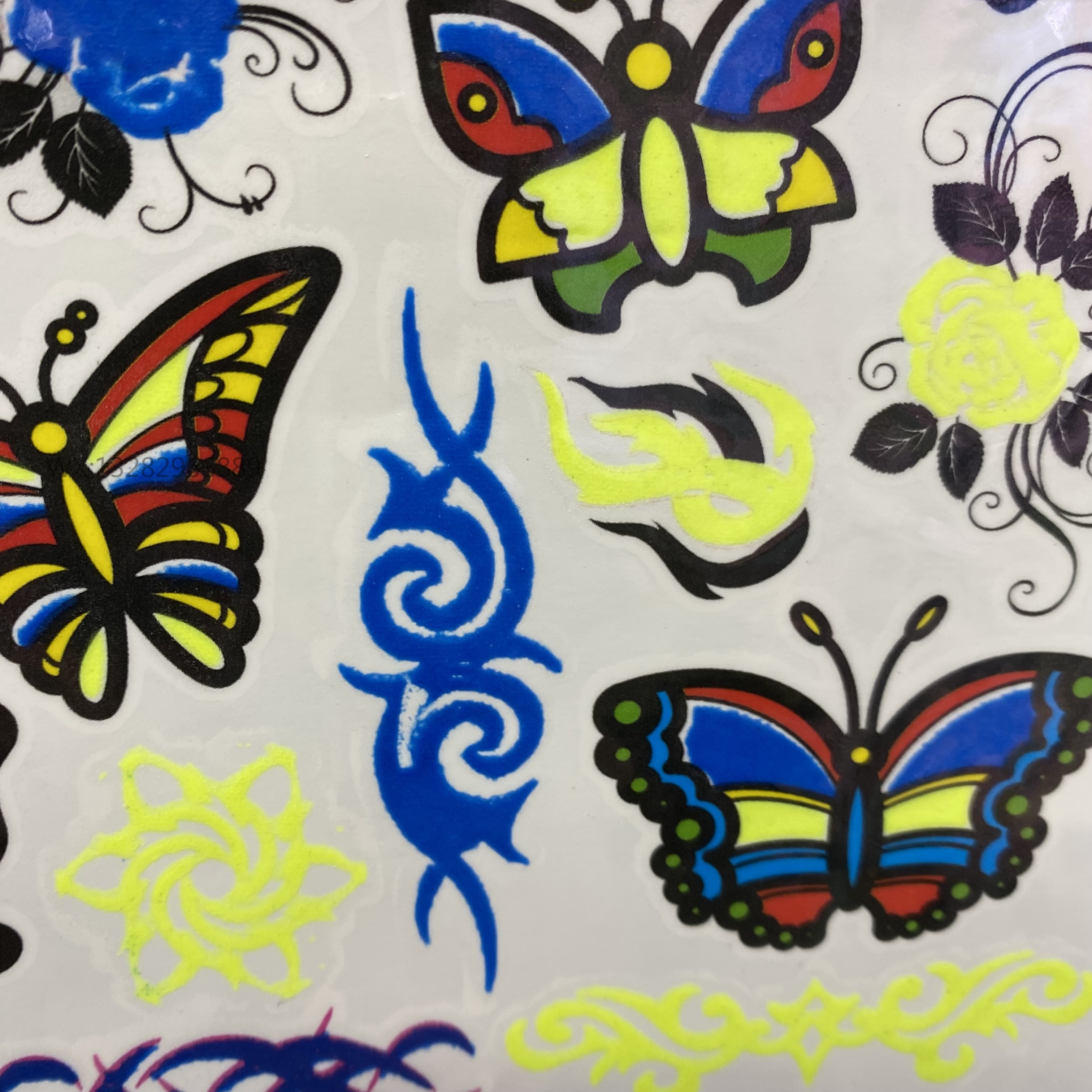 Butterfly tattoo sticker materials, luminous tattoo stickers, two-color luminous waterproof tattoo stickers, eco-friendly arm tattoo stickers Item Picture