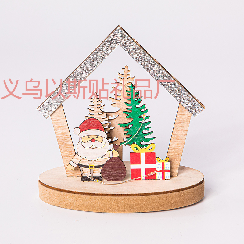圣诞节木质LED暖光圣诞房子装饰品 发光圣诞房子布置摆件详情图3