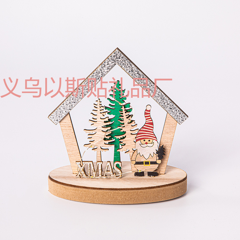 圣诞节木质LED暖光圣诞房子装饰品 发光圣诞房子布置摆件详情图2