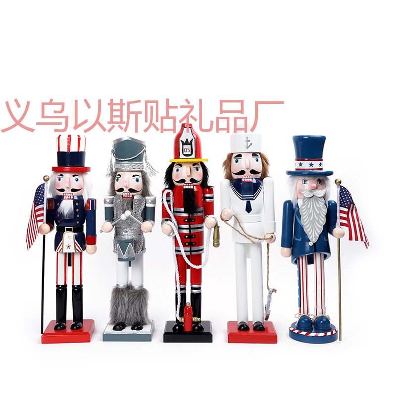 Christmas wooden 38cm walnut soldier painted walnut puppet figure Christmas decoration arrangement Wooden walnut soldier tongs Item Picture