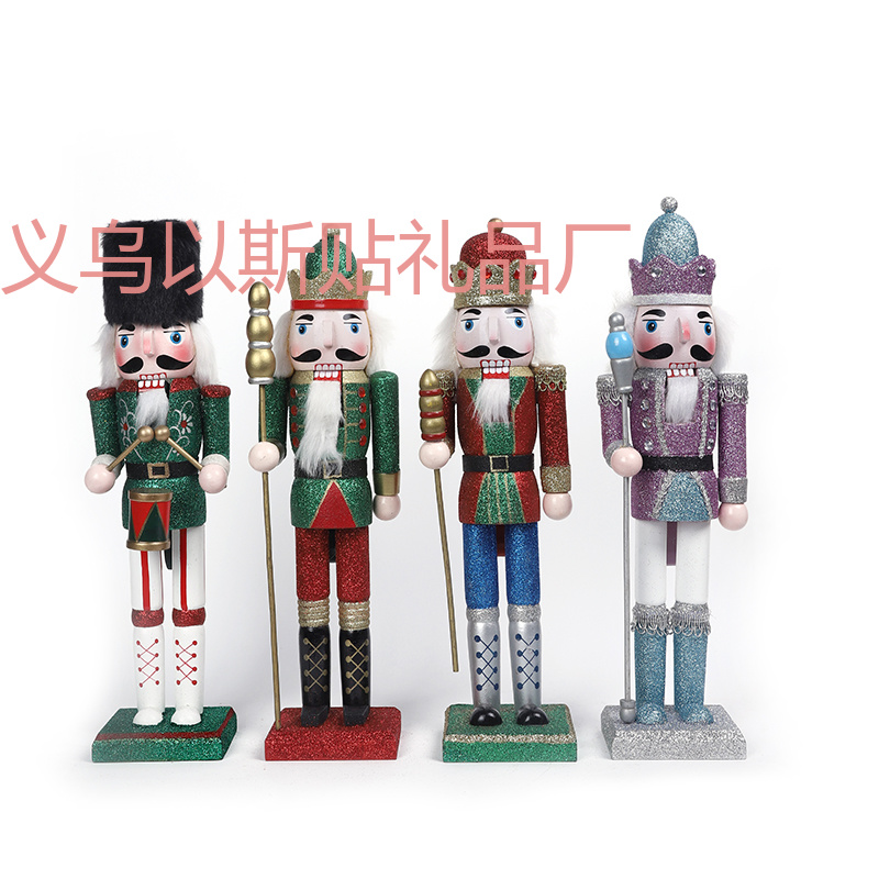 Christmas wooden 38cm walnut soldier painted walnut puppet figure Christmas decoration arrangement Wooden walnut soldier tongs details Picture