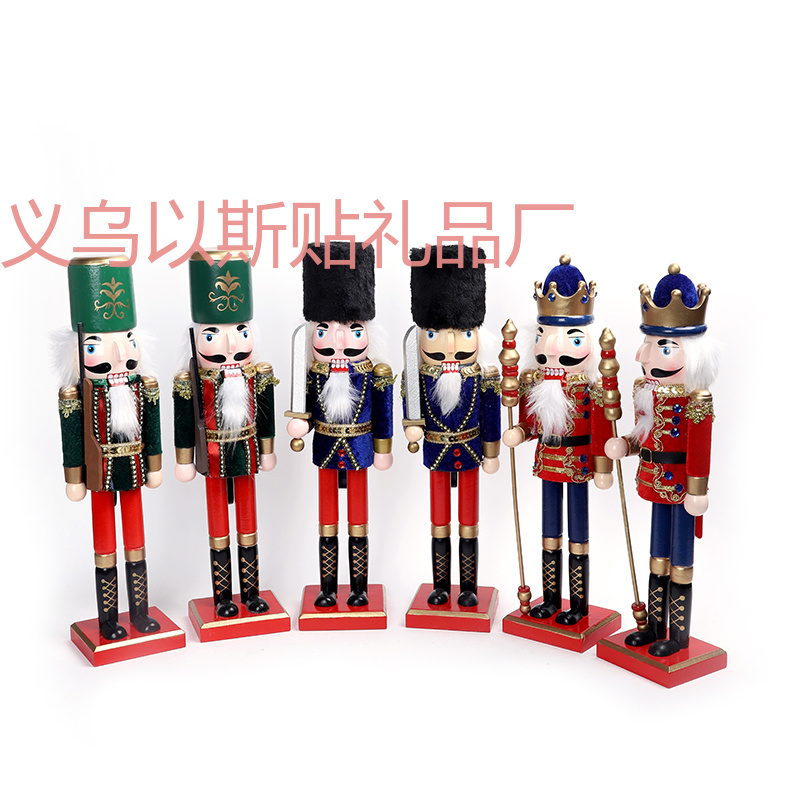 Christmas wooden 38cm walnut soldier painted walnut puppet figure Christmas decoration arrangement Wooden walnut soldier tongs Specification image